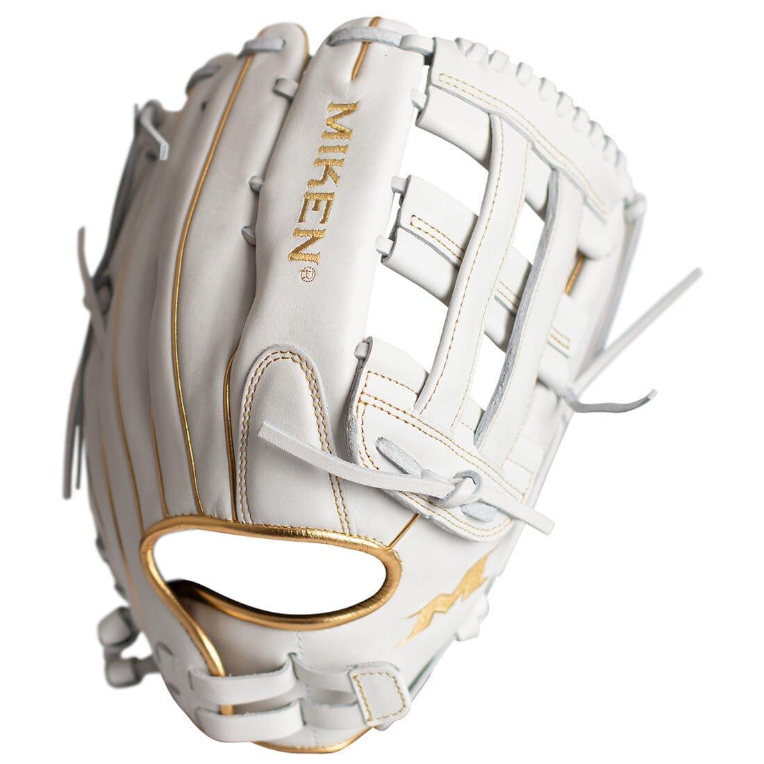 Miken Gold Pro Series 13 Inch White Slowpitch Softball Fielding Glove (PRO130 WG) - Premium Leather for Adult Players - Perfect for Outfield & Infield Defense