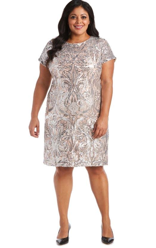 R&M Richards Women's Elegant Cocktail Dress for Party, Wedding & Special Occasions - Plus Size Formal Evening Gown with Floral Lace Details