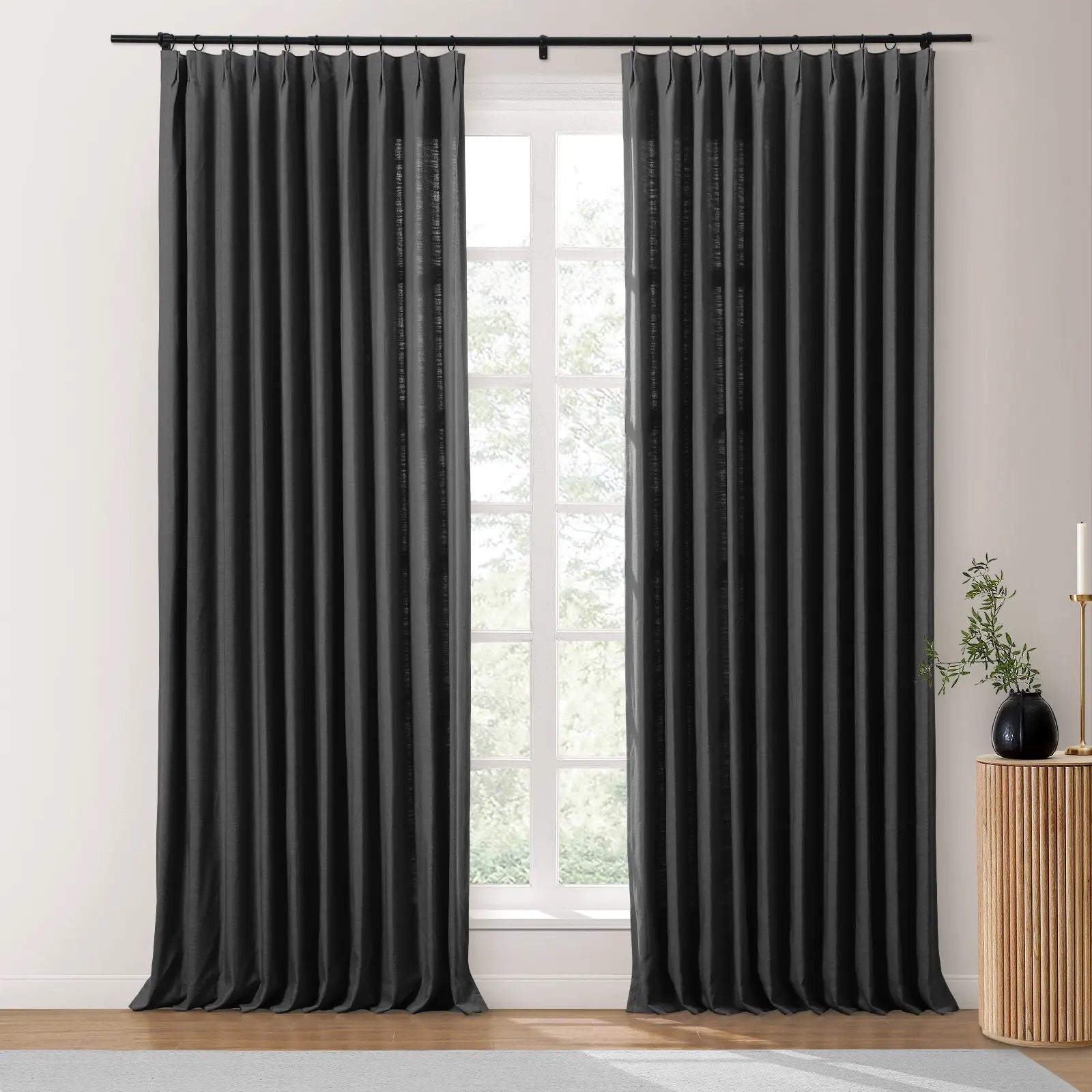Isabella Heavyweight Cotton Blackout Curtains - Thermal Insulated Pleated Drapes for Living Room & Bedroom - Noise Reducing & Energy Saving Home Decor