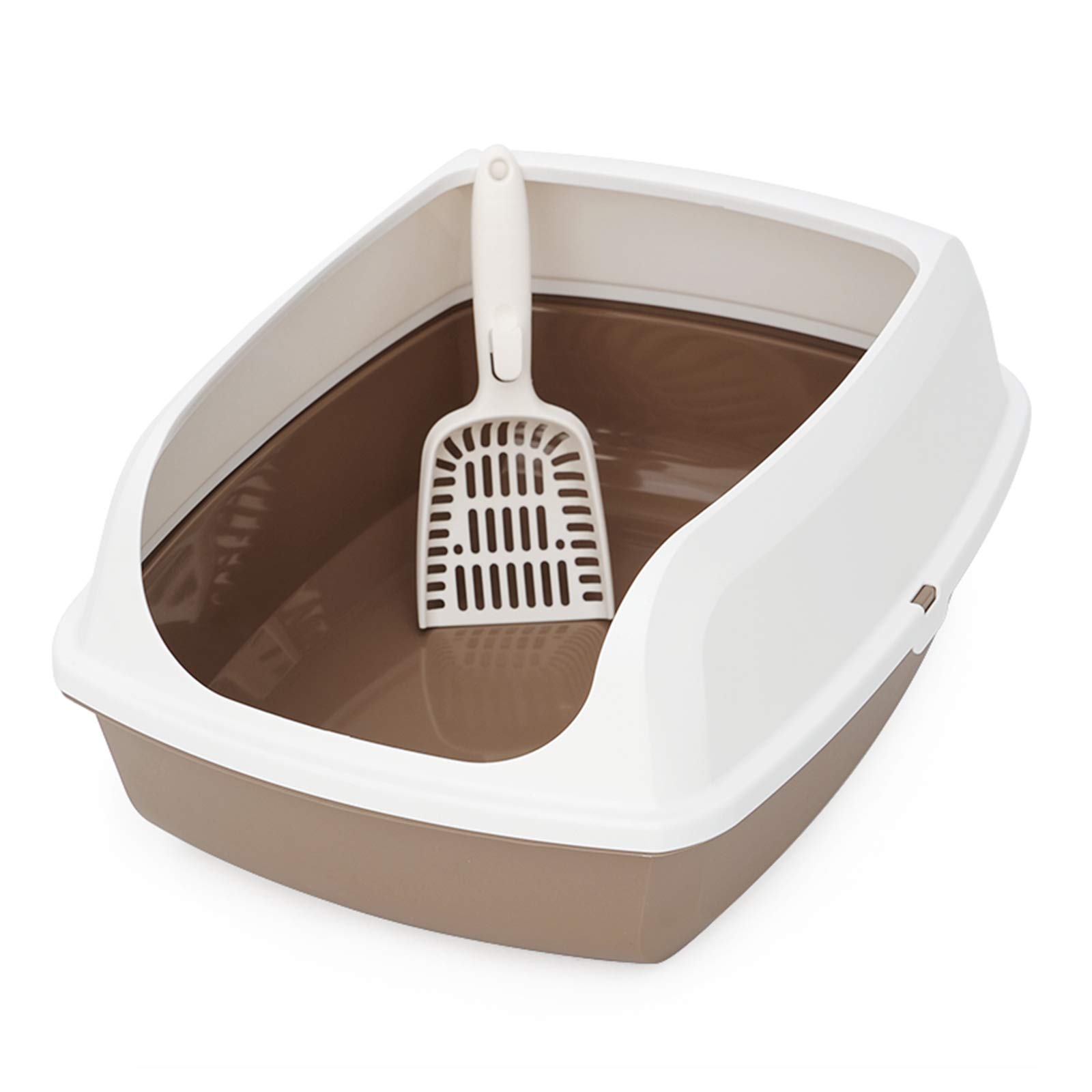 GGBOY Open Top Cat Litter Box with Scoop - Large High-Sided PP Plastic Kitty Litter Pan, Easy to Clean & Disassemble - Perfect for Multiple Cats & Small Spaces