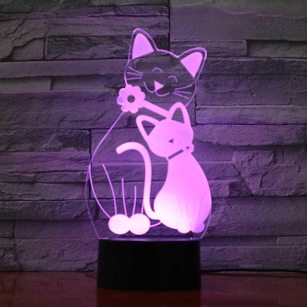 16 Color Changing 3D Cat Night Light with Remote Control - USB Powered LED Desk Lamp for Kids Room, Nursery, Birthday & Christmas Gifts - Home Decor Acrylic Table Lamp with Flat ABS Base for Bedroom, Living Room & Office