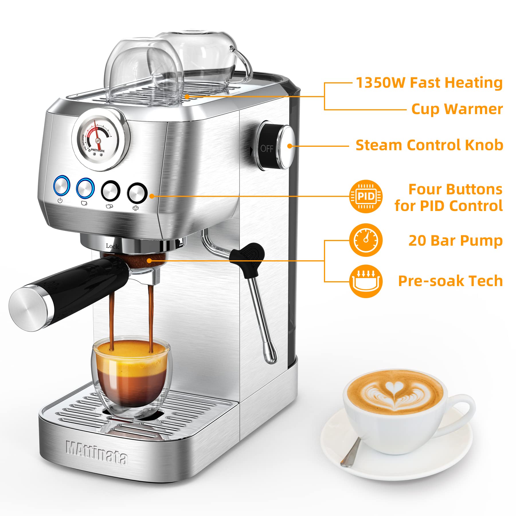 20 Bar Espresso Machine with Milk Frother - Stainless Steel Coffee Maker for Cappuccino & Latte - Perfect for Home Baristas & Coffee Lovers (Gift Idea)