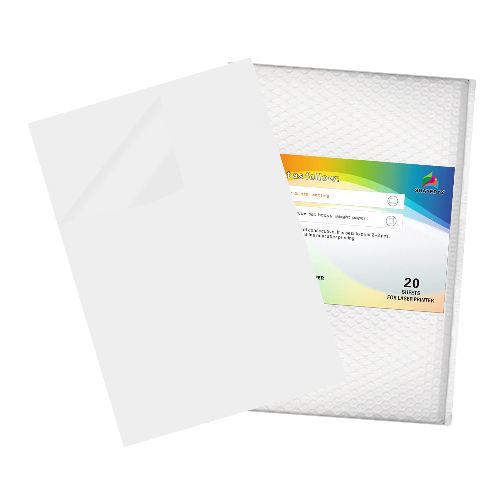 Waterproof Decal Paper for Inkjet & Laser Printers - 20 Sheets Clear Transparent Printable Water Transfer Paper - 8.5