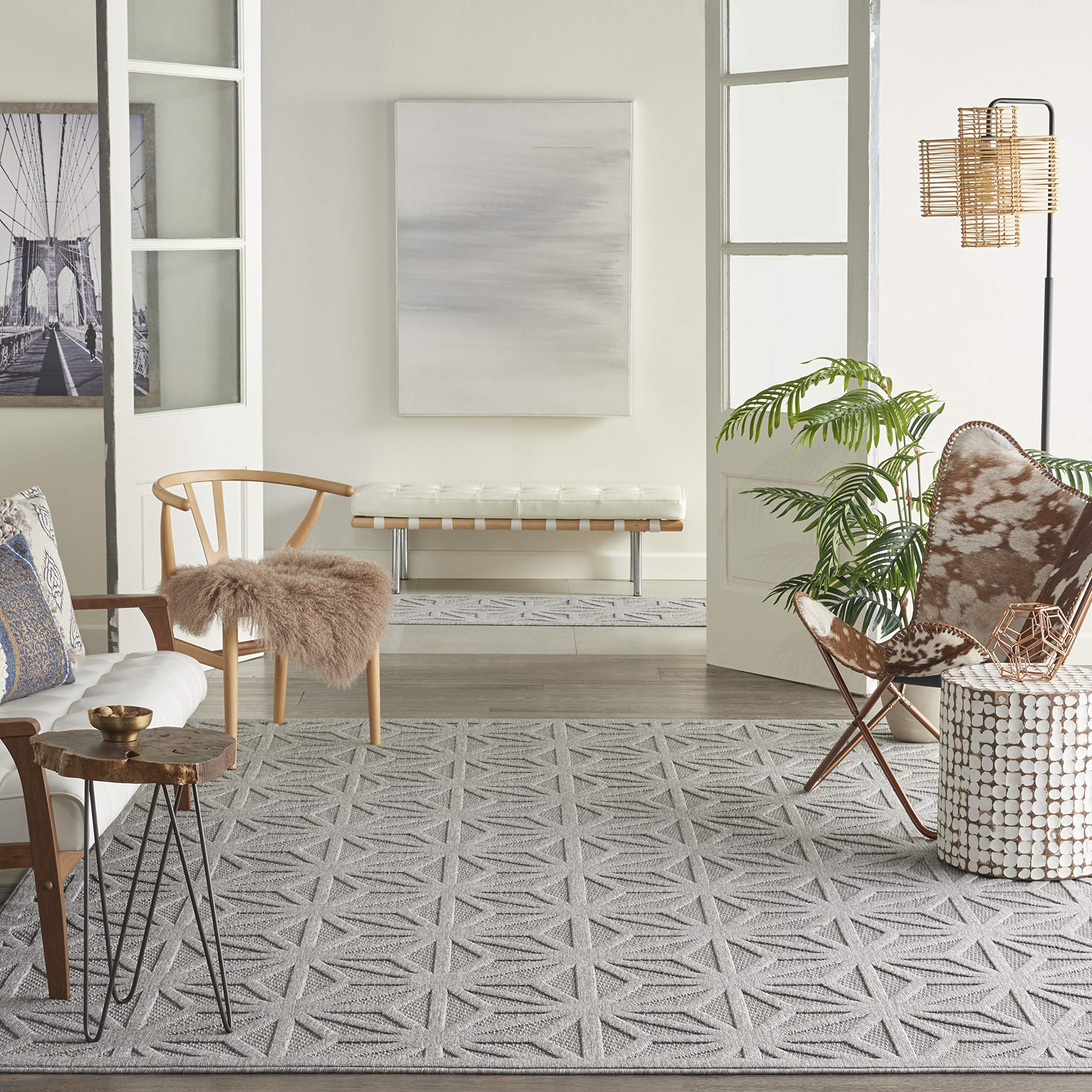 Nourison Palamos 9x12 Light Grey Indoor Outdoor Area Rug - Easy Clean, Non-Shedding, Stain Resistant - Perfect for Living Room, Bedroom, Dining Room, Patio & Deck Decor