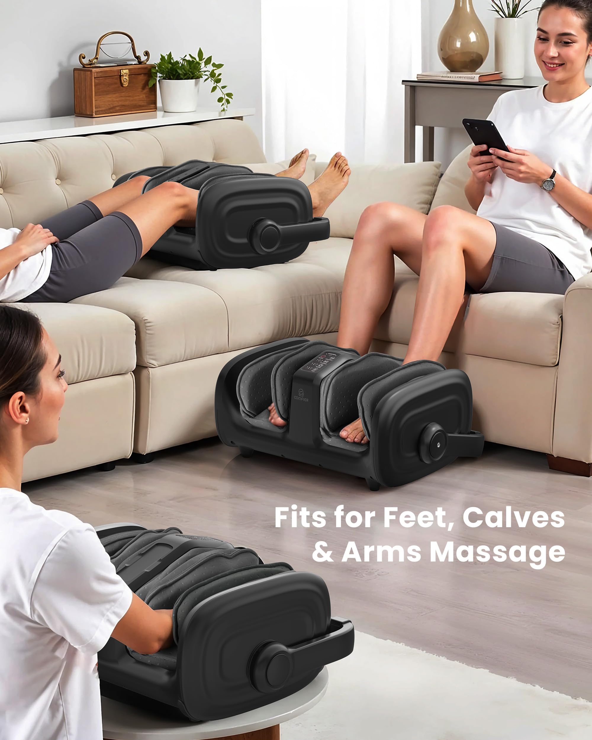 COMFIER Shiatsu Foot Massager with Heat - FSA HSA Eligible Calf & Foot Massager for Plantar Fasciitis Relief - Kneading, Vibration & Compression Therapy with Remote Control - Fits Up to Size 14 - Perfect Gift for Men & Women - Ideal for Home Relaxation, Office Stress Relief & Post-Workout Recovery