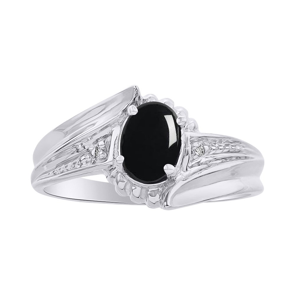 Sterling Silver Diamond & Onyx Ring Set - Elegant Birthstone Jewelry for Women, Perfect for Gifts, Anniversaries, and Special Occasions