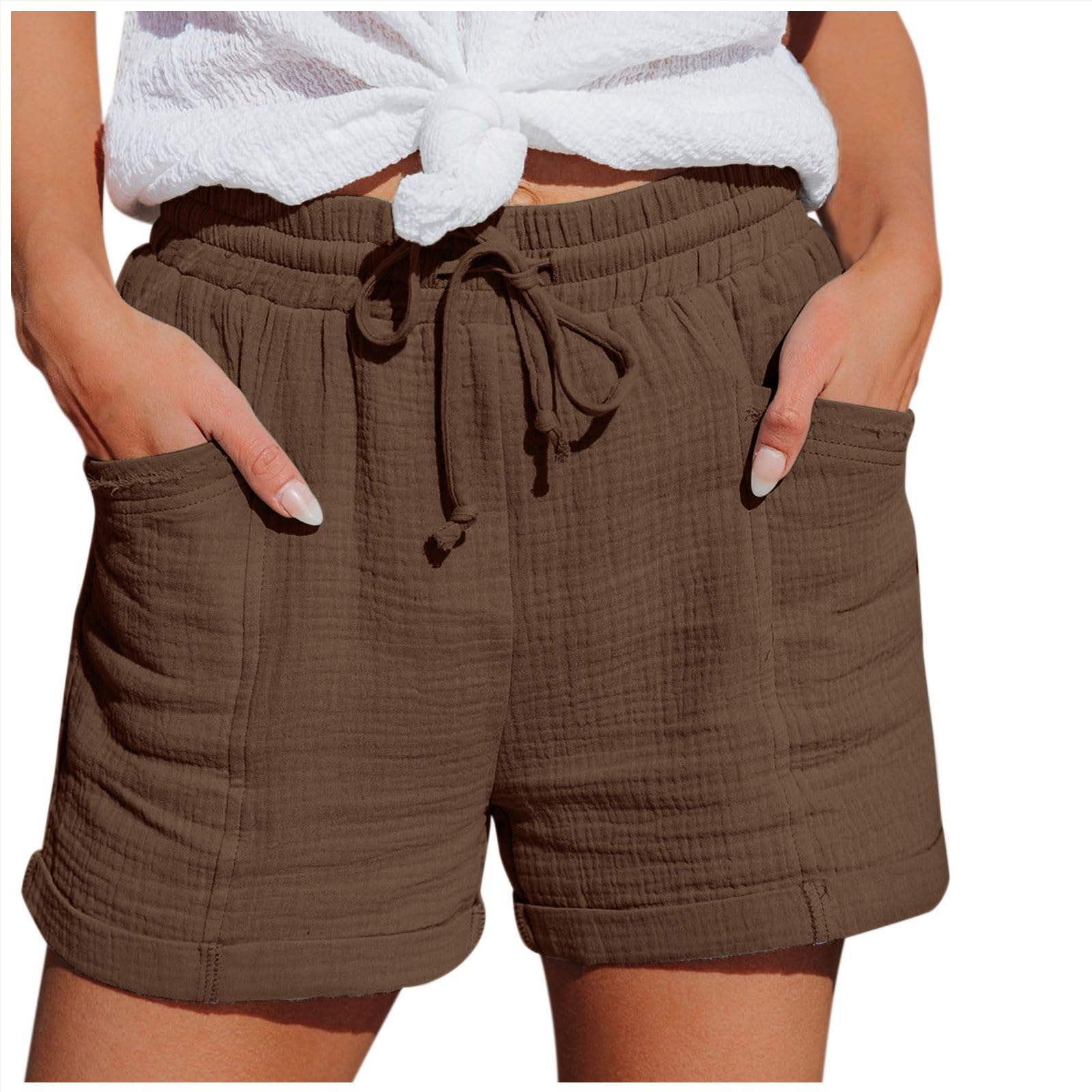 Women's Linen Summer Shorts 2024 - Comfy Elastic Waist with Pockets | Casual & Travel Wear