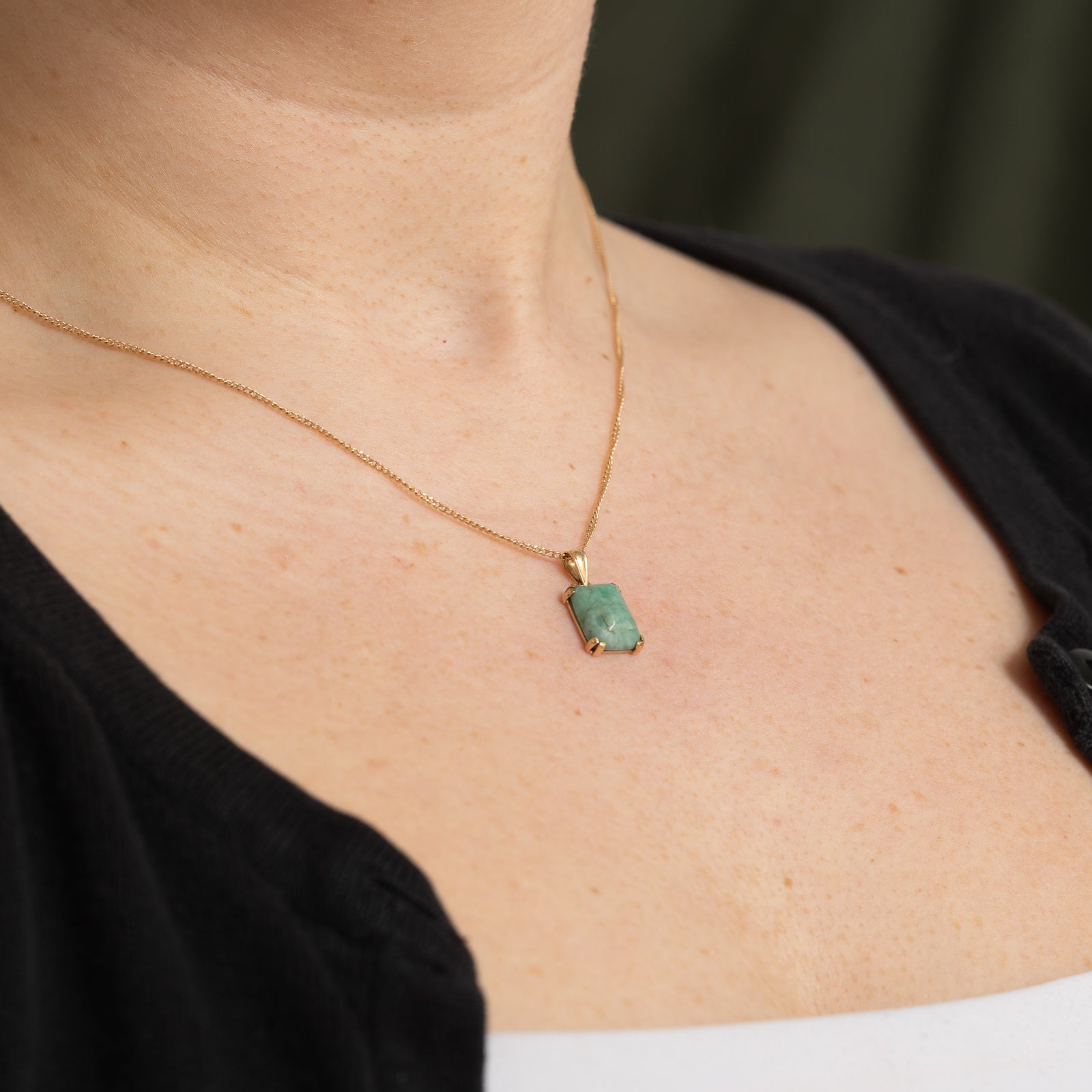 3.80ct Natural Rectangle Cabochon Jadeite Pendant Necklace - Elegant Green Gemstone Jewelry for Women, Perfect for Weddings, Parties & Special Occasions
