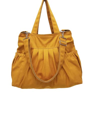 Handmade Boho Canvas Shoulder Bag - Adjustable Cotton Crossbody Purse for Women | Personalized Judy2 Mustard Tote - Perfect for Travel, Shopping & Everyday Use