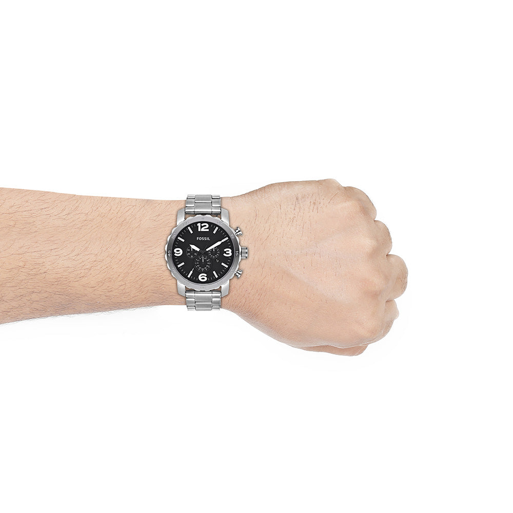 Fossil Nate JR1353 Multi-Function Stainless Steel Watch for Men - Waterproof, Chronograph, Date Display - Perfect for Casual, Business & Outdoor Activities