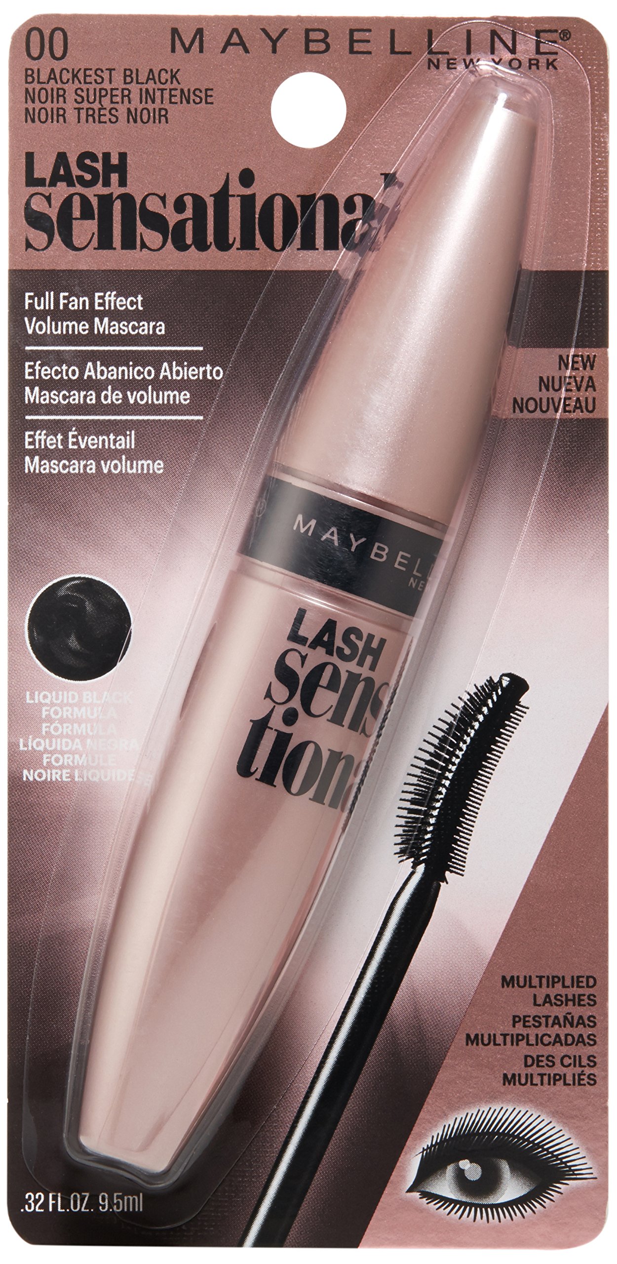 Maybelline New York Lash Sensational Mascara - Volumizing & Lengthening - Blackest Black - 0.32 Fl Oz - For Dramatic Lashes Day or Night - Perfect for Parties, Dates & Everyday Wear