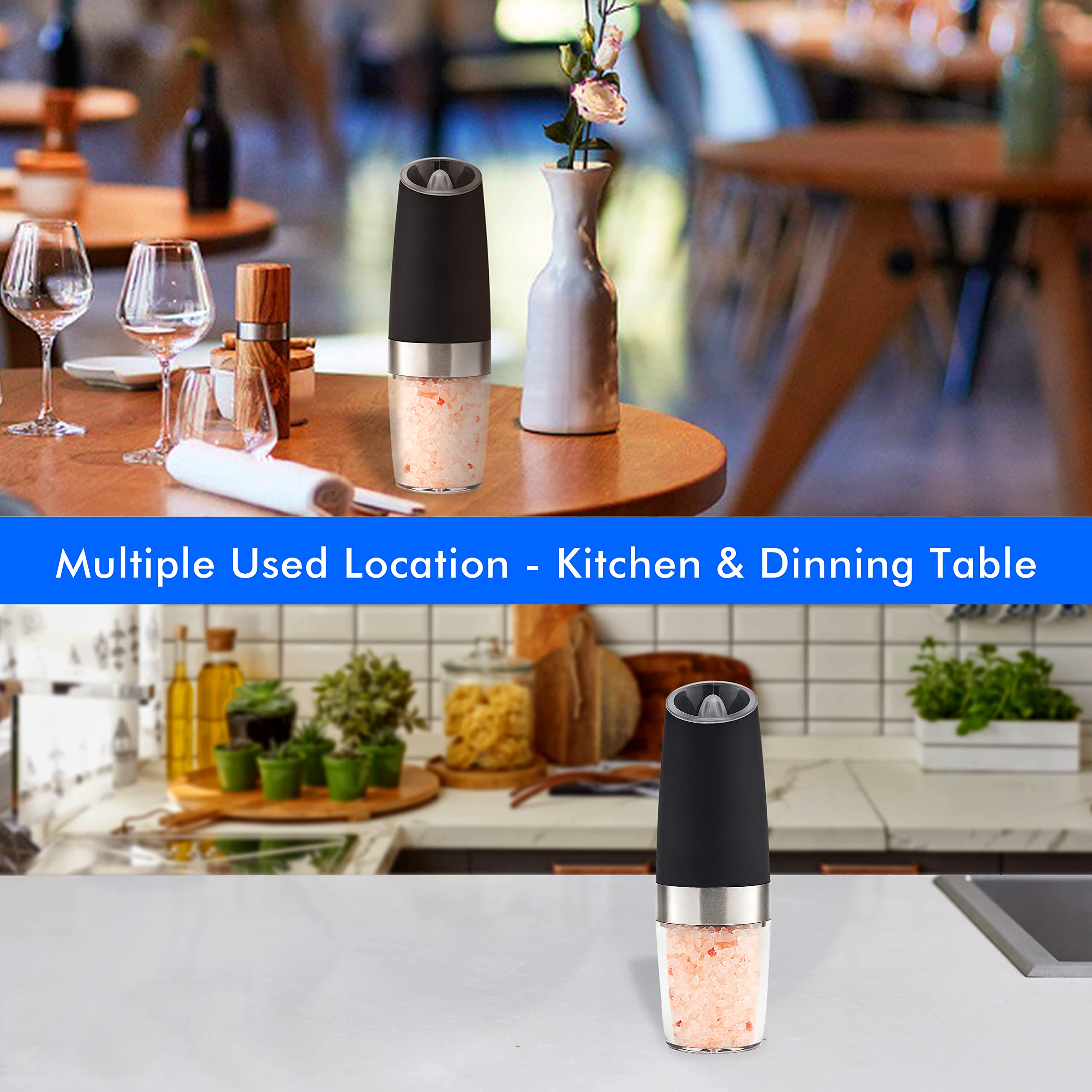 Electric Gravity Salt & Pepper Grinder - LED Light, Adjustable Coarseness | Perfect for Kitchen & Dining