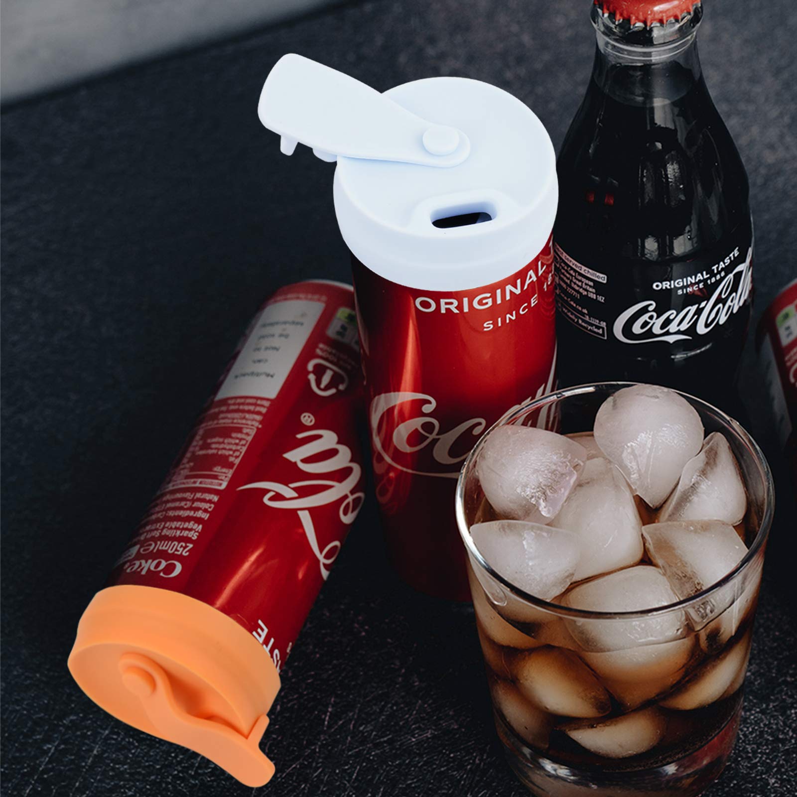 Silicone Slim Can Lids - Leak-Proof Beverage Can Cover for Tall Skinny Cans, Beer Bottles, Soda & Energy Drinks (Blue & Orange) - Perfect for Parties, Camping & Outdoor Activities