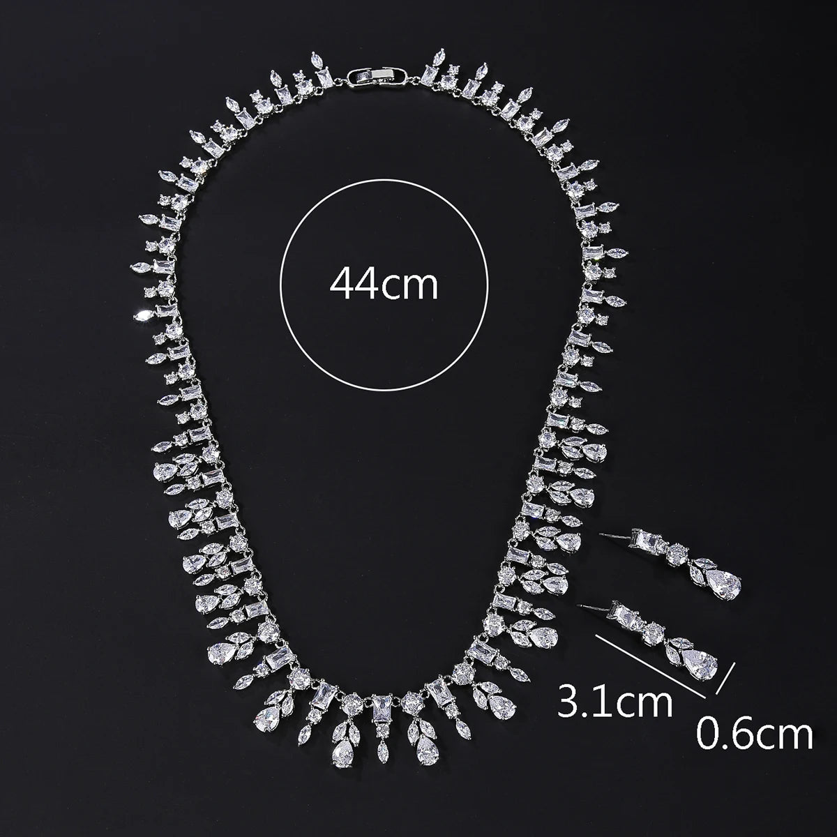 Luxury Bridal Jewelry Set - Elegant Water Drop Cubic Zirconia Necklace & Earrings for Women - Perfect for Weddings, Parties & Special Occasions - CN10426