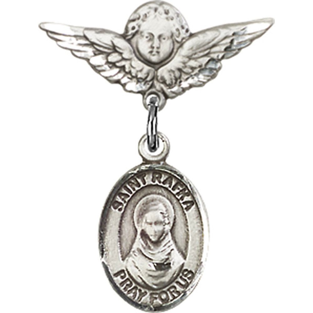 925 Sterling Silver Baby Badge with St. Rafta Charm & Angel Wing Pin - 7/8