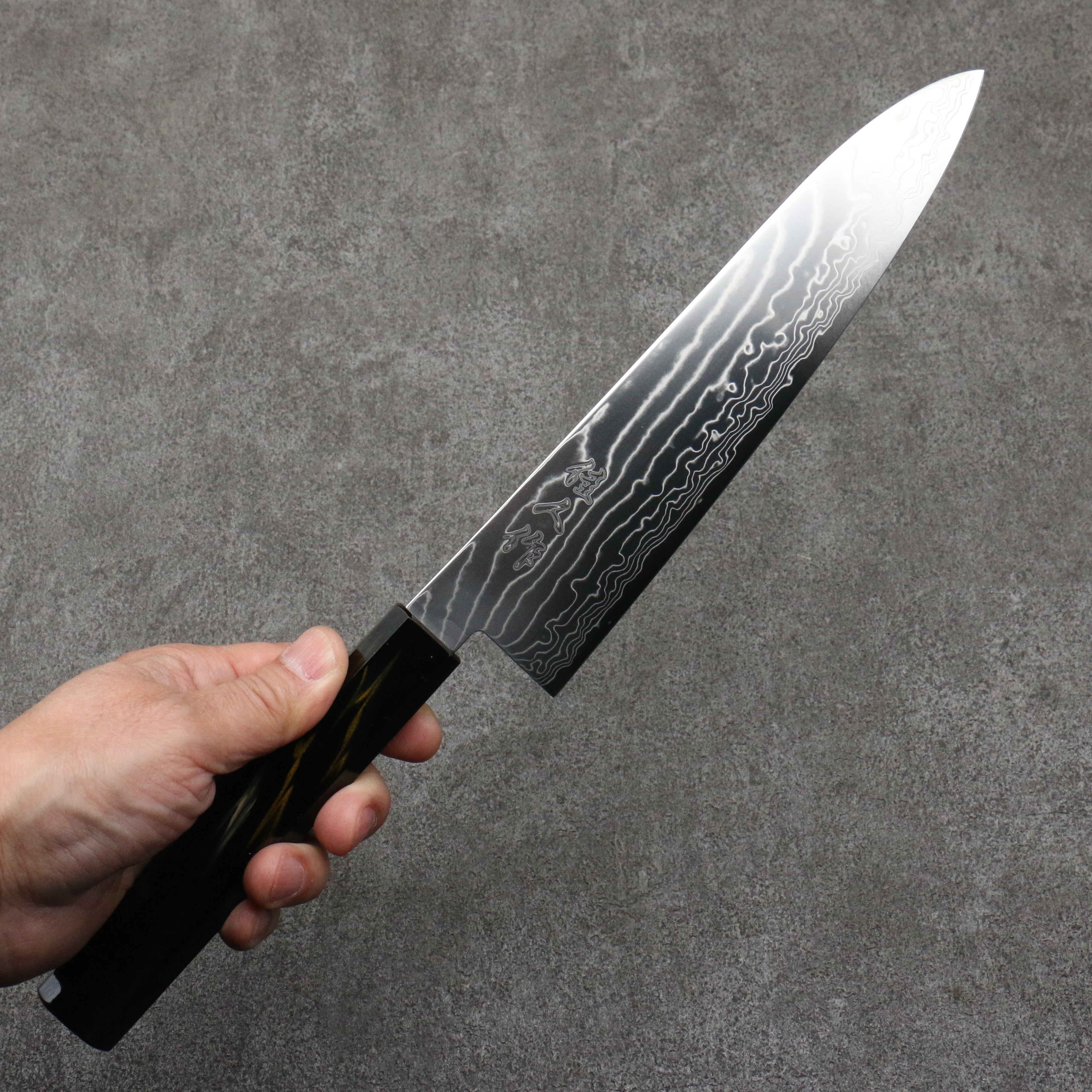 Premium Kajin Cobalt Special Steel Damascus Gyuto Chef Knife 210mm - Japanese Kitchen Knife with Dark Blue & Gold Lacquered Handle - Perfect for Sushi, Meat Cutting & Professional Cooking