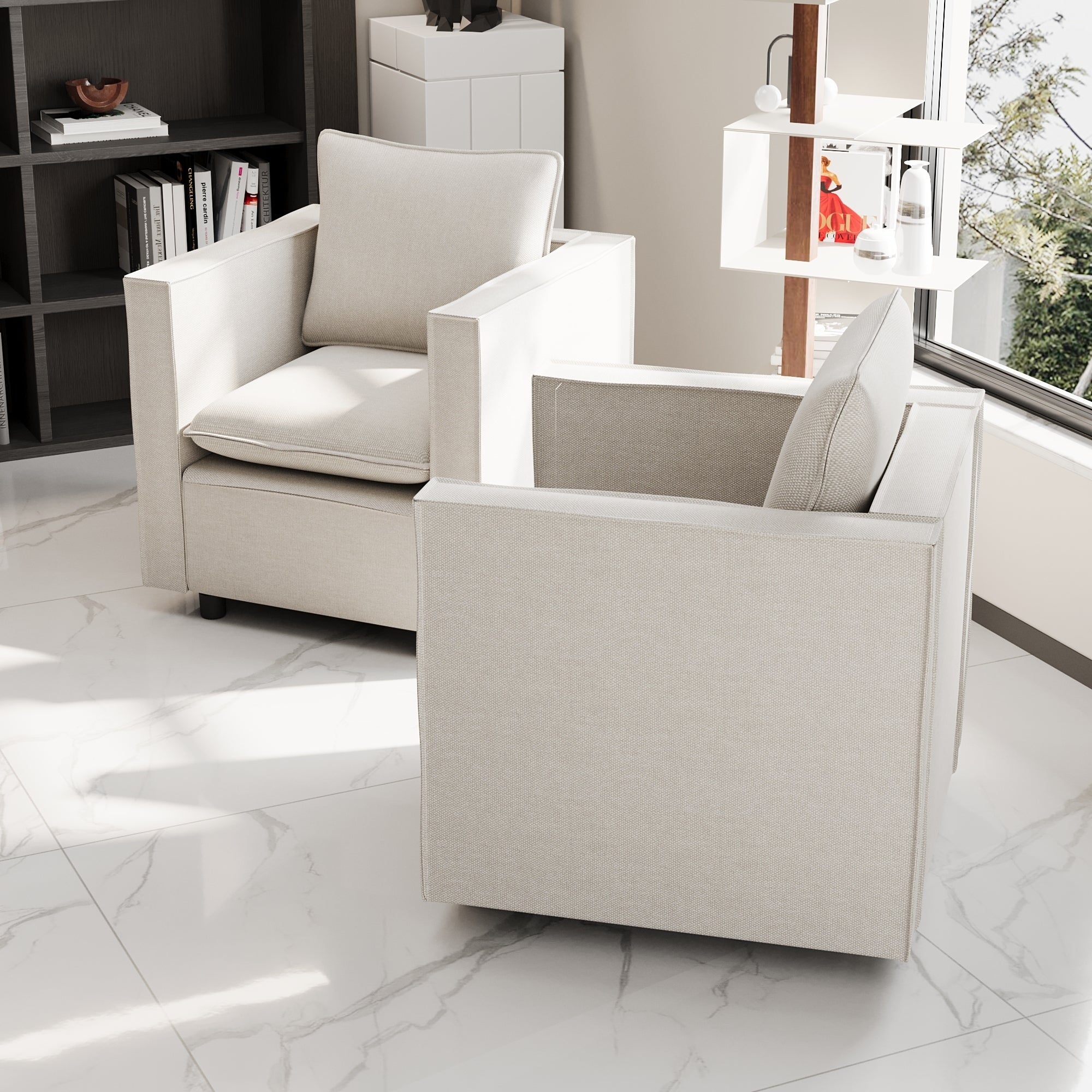 Beige Comfortable Single Sofa Chair - Soft Breathable Seat Cushions, Modern Armchair for Bedroom, Living Room Corner & Reading Nook - Cozy Home Decor Accent