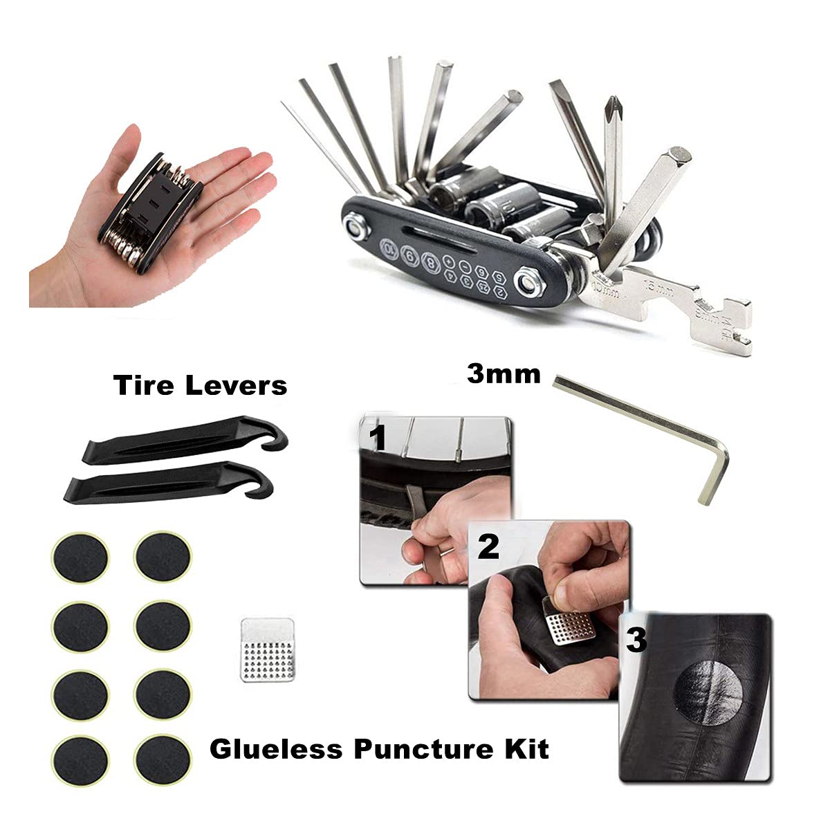 Beenlen Bike Repair Kit - Portable Bicycle Patch Tool with Repair Bag & Tire Pump for Mountain & Road Bikes - Perfect for Camping, Travel & Emergency Roadside Repairs