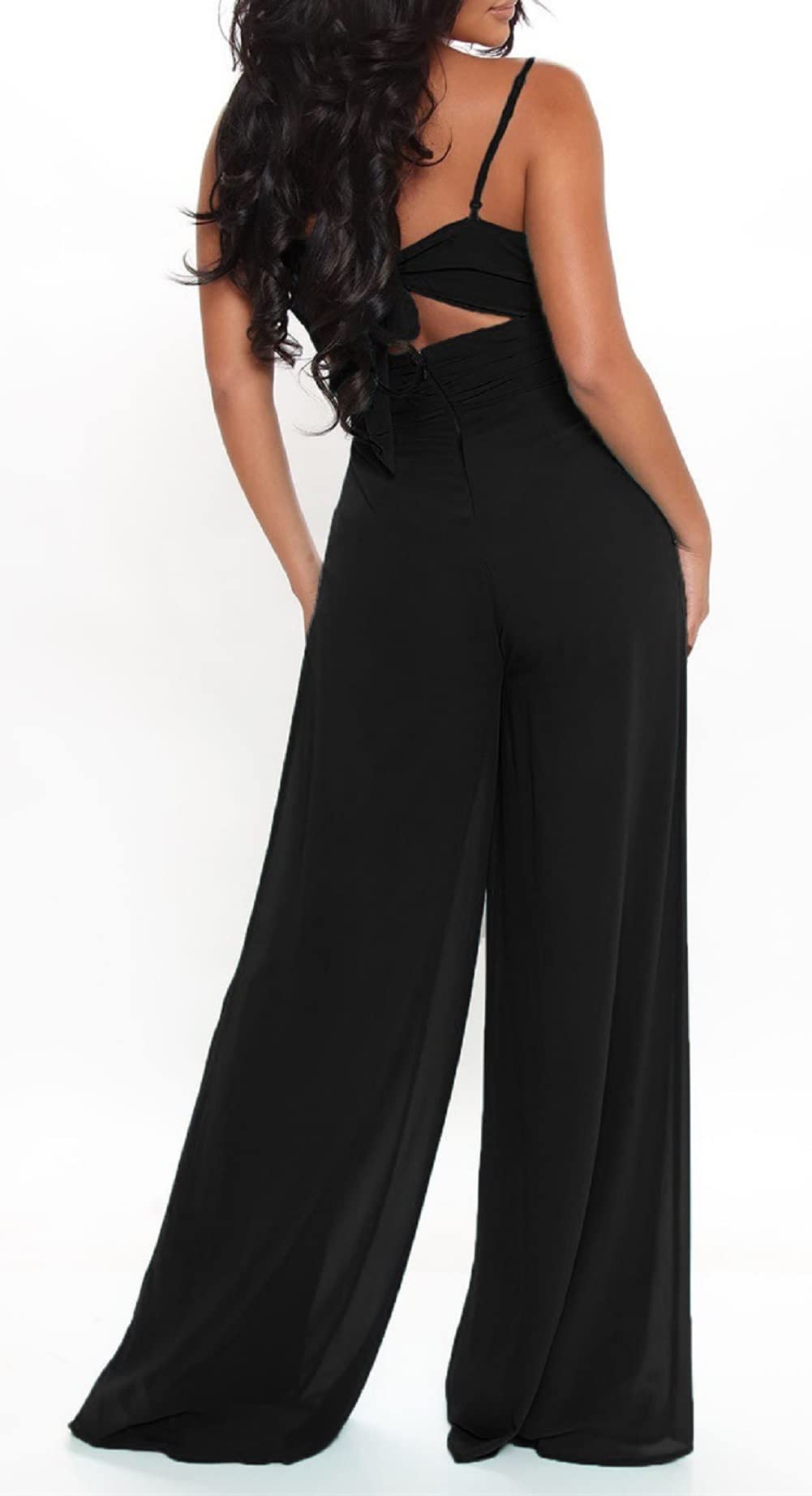 CHARTOU Women's Elegant Spaghetti Strap Backless Tummy Control Wide Leg Chiffon Jumpsuit | Sexy Summer Outfit for Beach, Party & Date Night