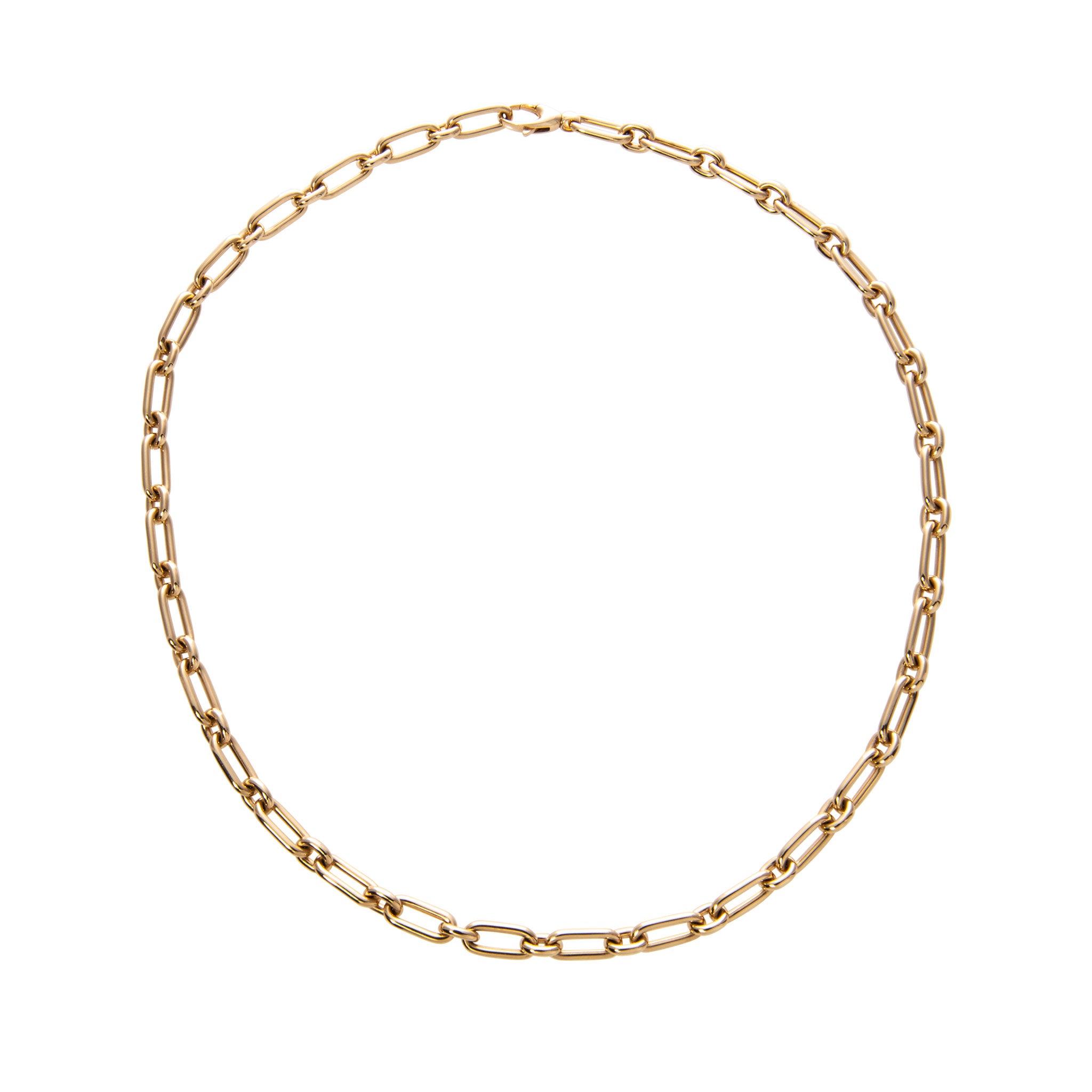 18K Yellow Gold Italian Oblong Oval Link Necklace for Women - Elegant Layering Chain Jewelry for Daily Wear, Party & Special Occasions