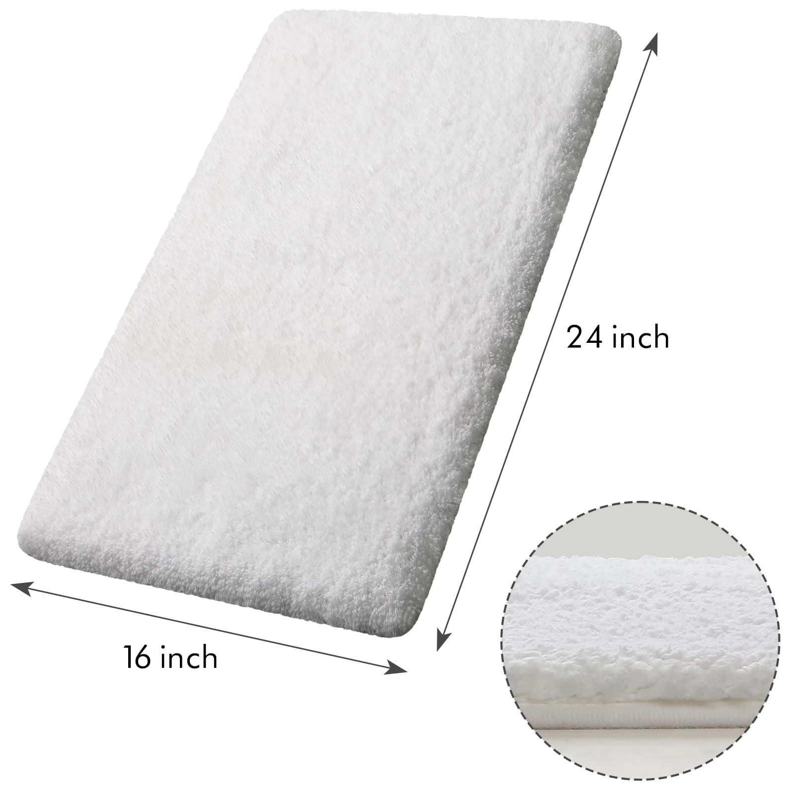KMAT Luxury Soft Shaggy Bathroom Rug - 16x24 Inch Absorbent Non-Slip Bath Mat for Tub & Shower, Plush Bath Carpet Runner for Bathroom Floor (White) - Perfect for Spa-Like Comfort & Safety in Wet Areas