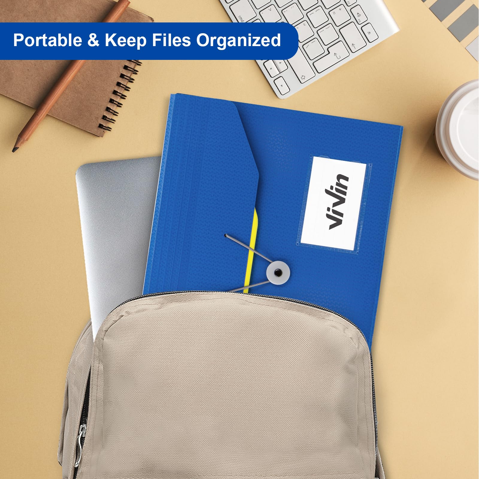 ViVin 13-Pocket Expanding File Organizer with Labels - Portable Accordion Folder for Receipts, Bills & Documents - Letter/A4 Size - Blue (2 Pack) - Perfect for School, Home & Office Organization
