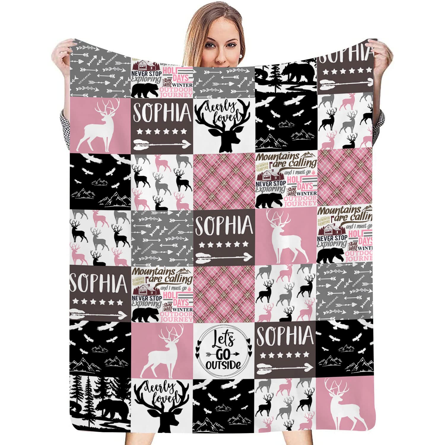 Personalized Deer Baby Blanket - Woodland Boho Nursery Blanket for Boys & Girls - Camo Moose Deer Bear Themed Soft Blanket - Tribal Woodland Baby Shower Gift (10) - Perfect for Nursery Decor, Newborn Photos & Cozy Swaddling