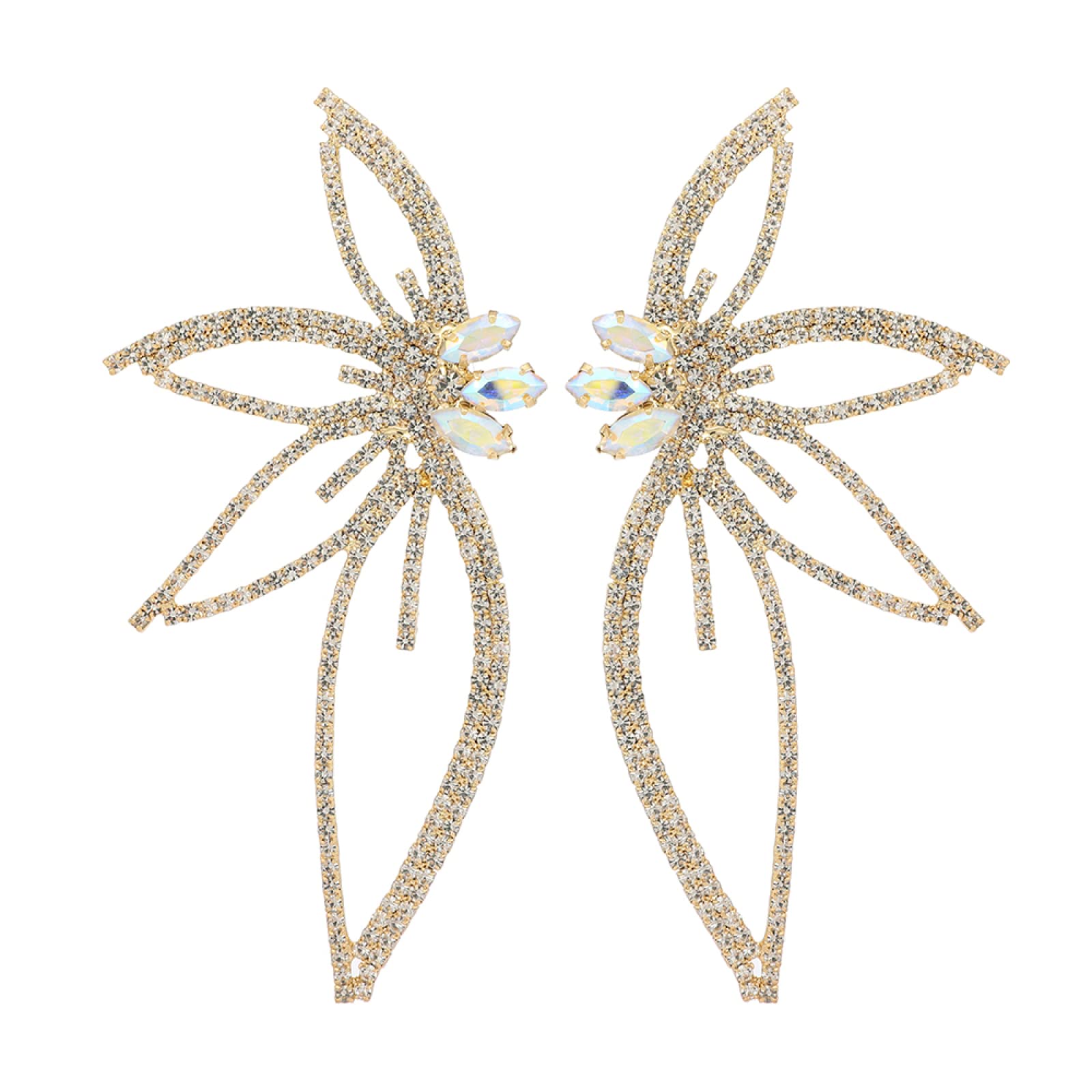 Sparkling Rhinestone Dangle Earrings for Women - Elegant Big Flower Design Fashion Jewelry for Bridal, Wedding & Party | Perfect Statement Accessories for Evening Dresses & Special Occasions