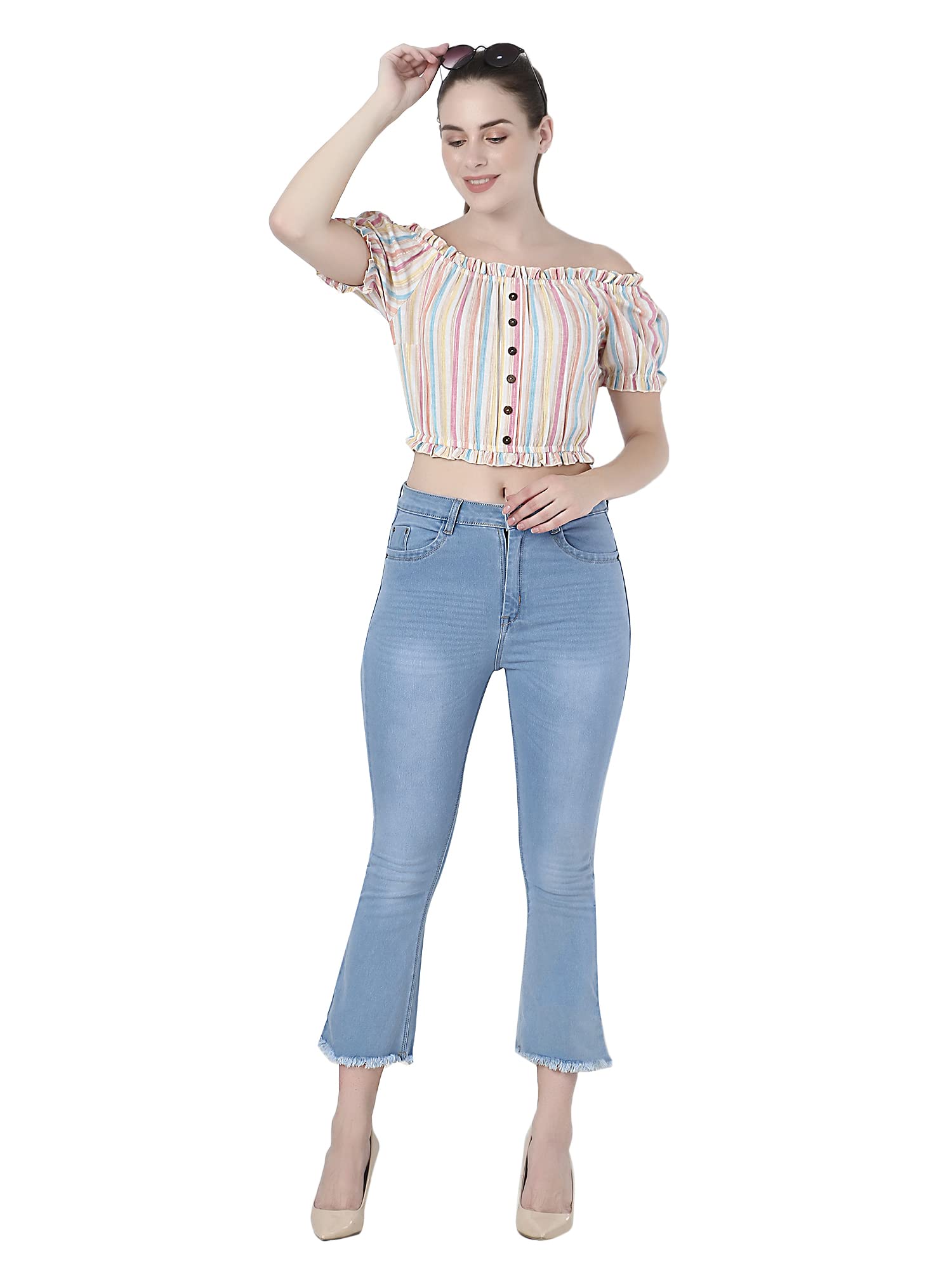 ZUVINO Women's Stylish Western Crop Top | Summer Cotton Short Sleeve Blouse | Plus Size Casual T-Shirt for Women & Girls | Perfect for Music Festivals, Beach Outings & Denim Pairings