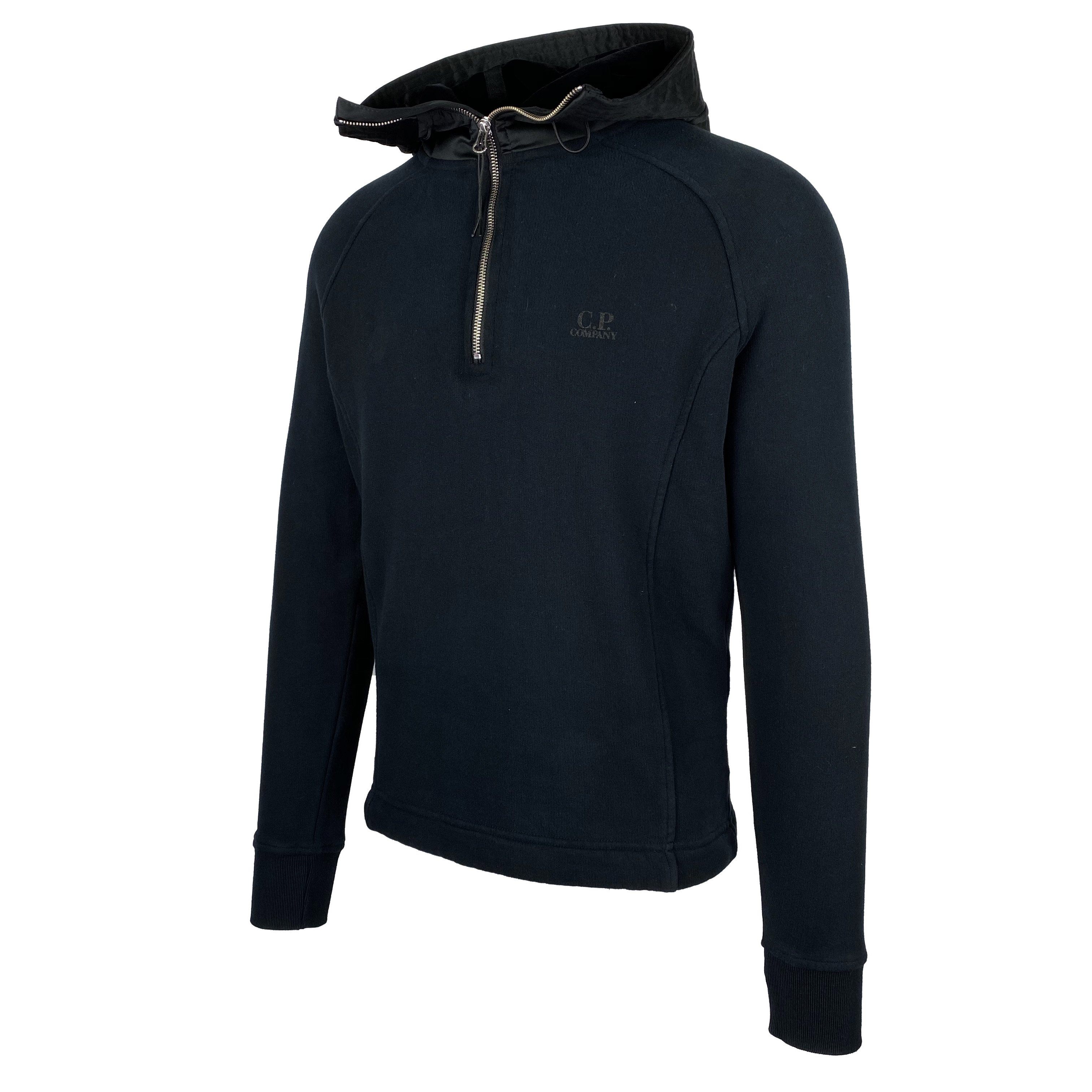 CP Company Black Zip-Up Nylon Hoodie for Men - Lightweight Water-Resistant Jacket for Outdoor Activities & Streetwear Fashion
