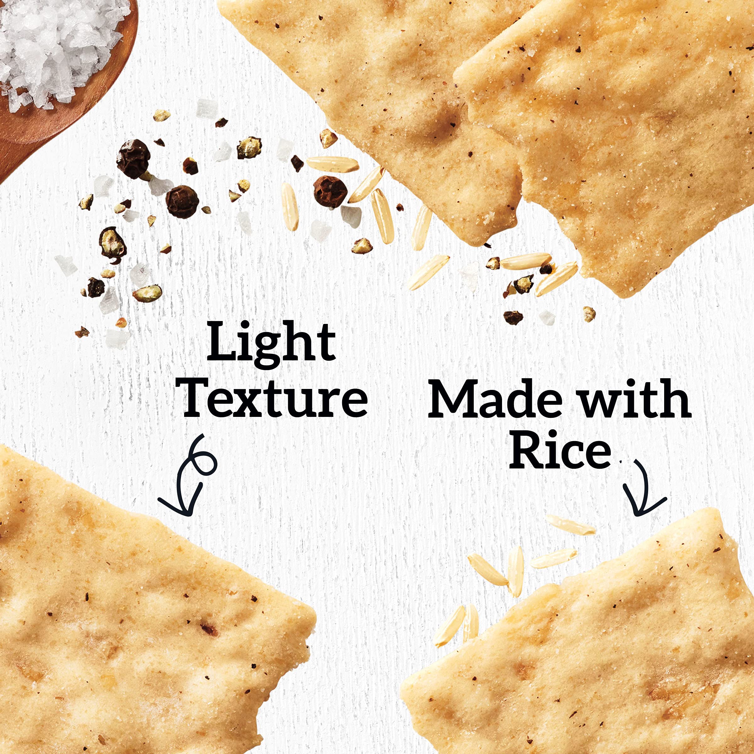 Gluten Free Sea Salt & Pepper Rice Snacks - Healthy Crackers for Adults & Kids, 3.5 oz - Perfect for Office Snacks, School Lunches & On-the-Go Travel