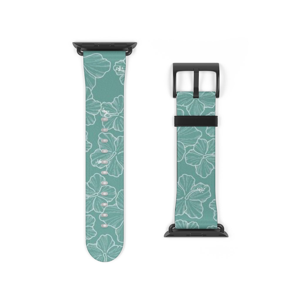 Premium Teal Hibiscus Watch Band - Stylish & Durable Replacement Strap for Apple Watch, Fitbit & Samsung - Perfect for Workouts, Casual Wear & Outdoor Activities