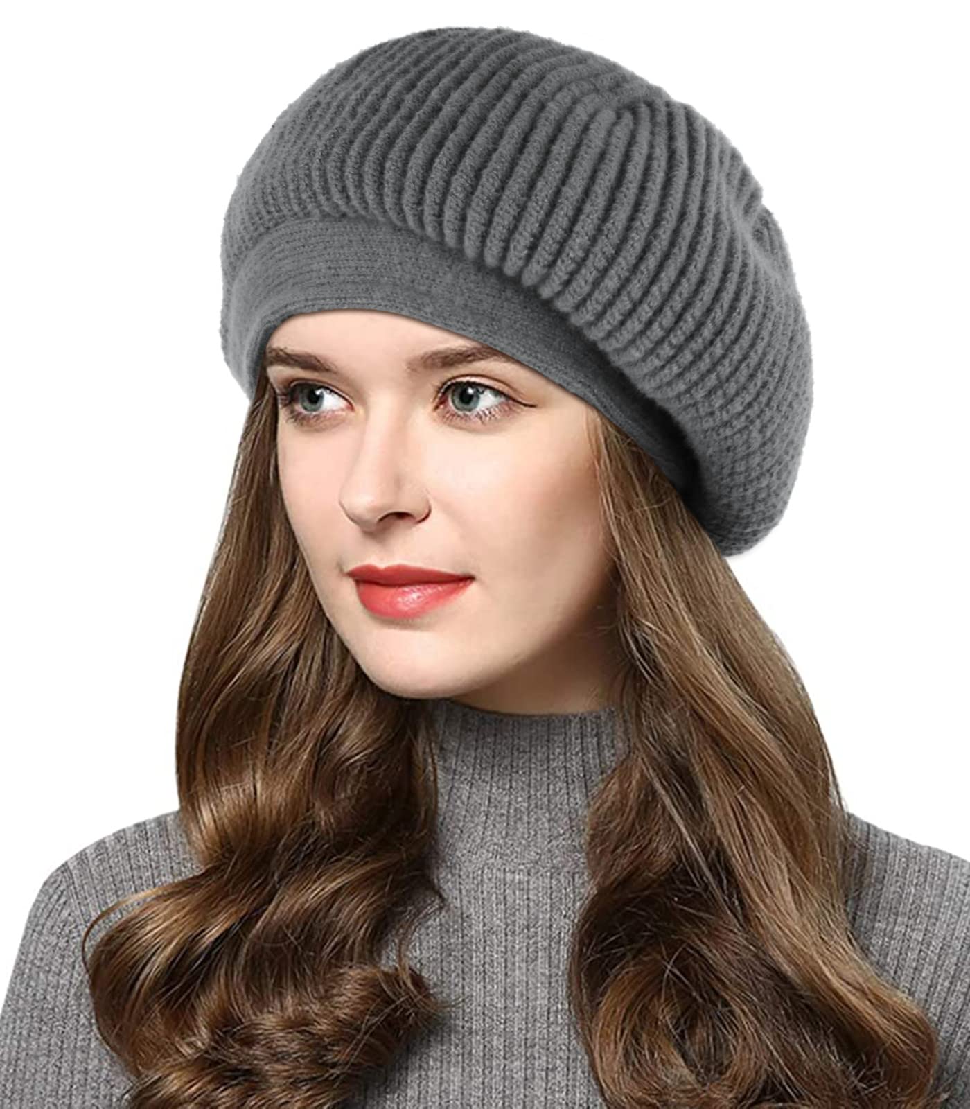 Wantonfy Women's French Beret Hat - Winter Warm Knitted Wool Beanie for Girls & Women | Perfect for Cold Weather, Fashion Outfits & Holiday Gifts
