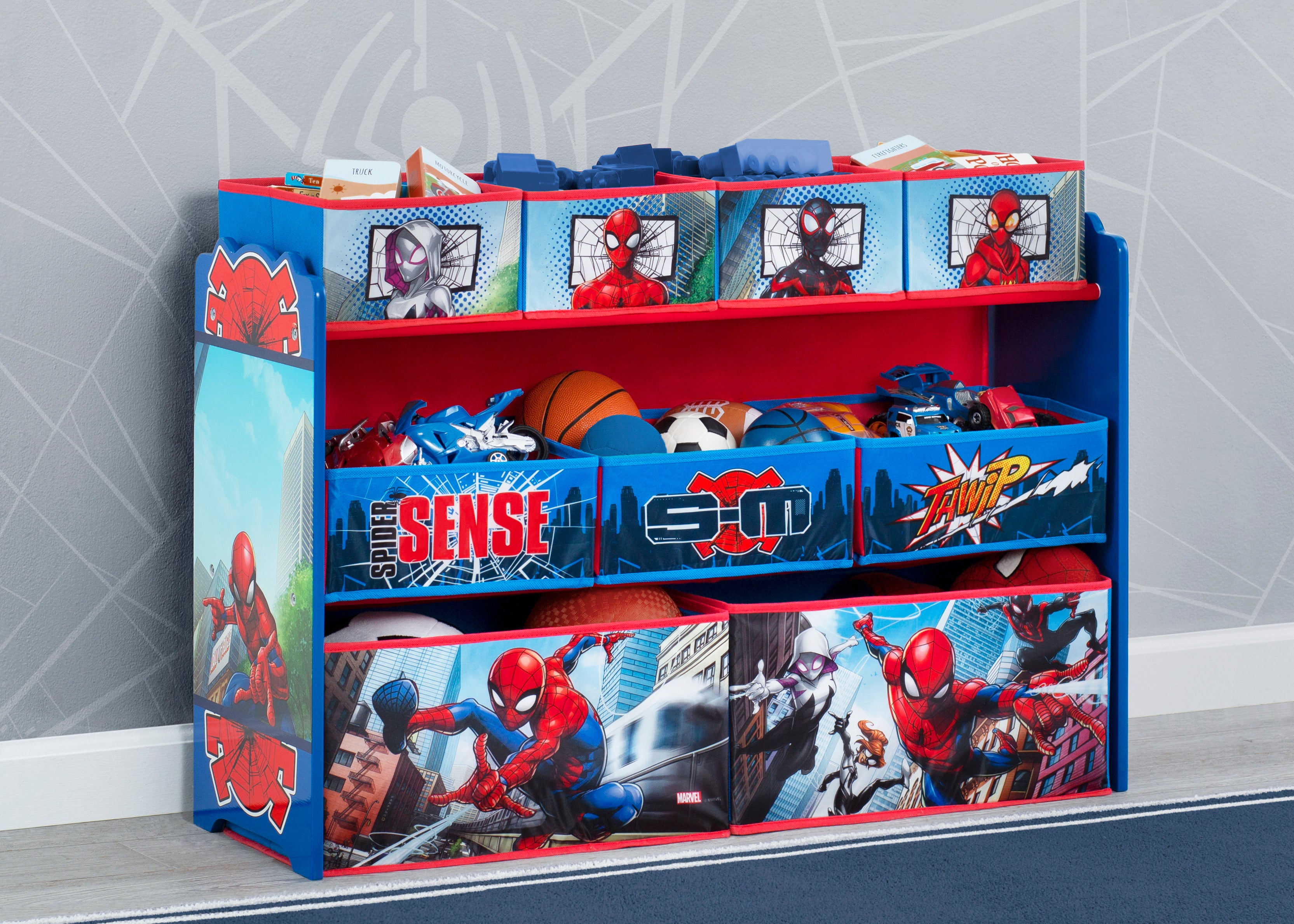 Spider-Man Deluxe 9-Bin Toy Organizer with Storage Bins - Kids Room Organization for Action Figures, Legos & Toys - Perfect for Playrooms, Bedrooms & Daycare Centers
