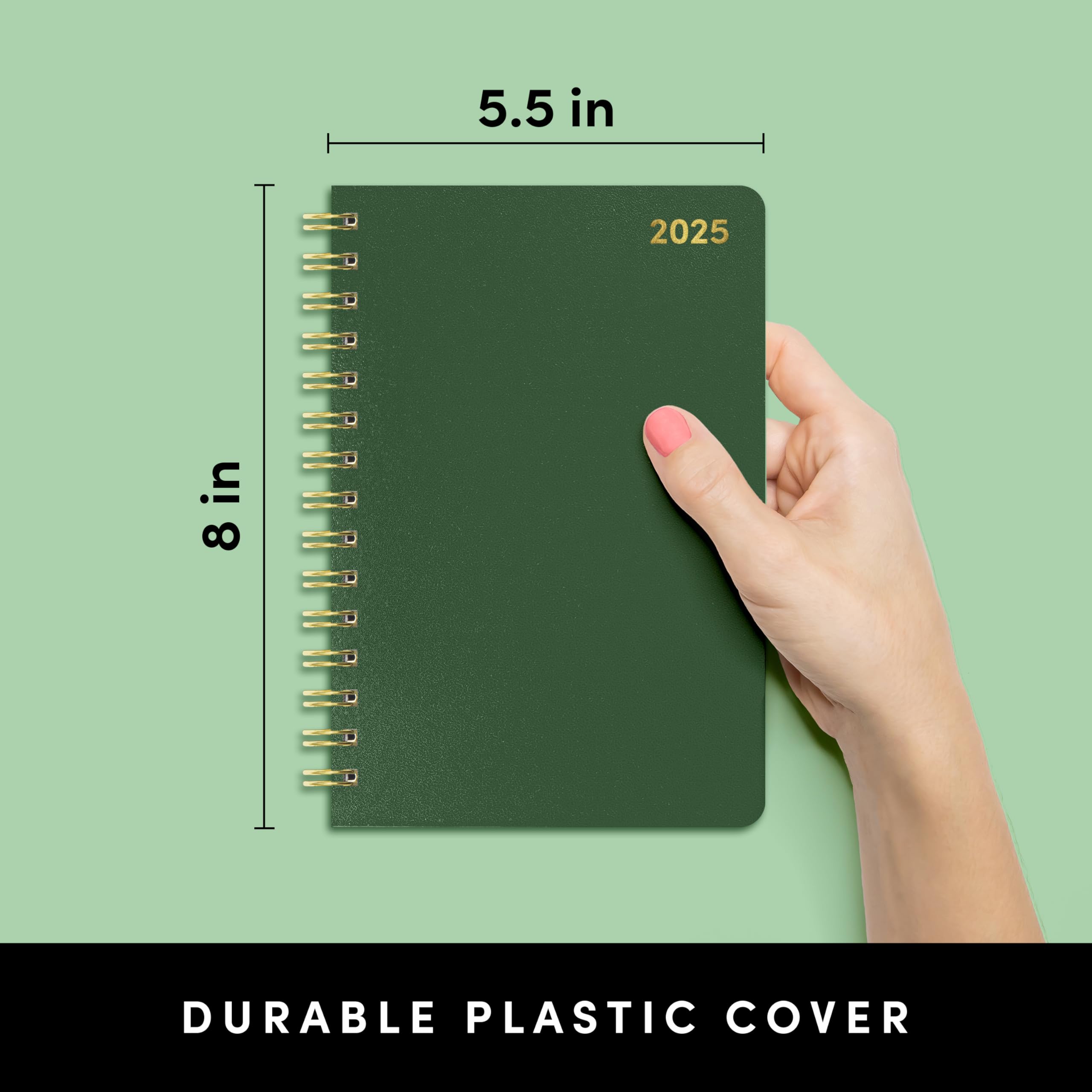 PAPERAGE 2025 Weekly Monthly Spiral Planner - Dark Green 12-Month Academic Planner (Jan-Dec 2025) 5.5
