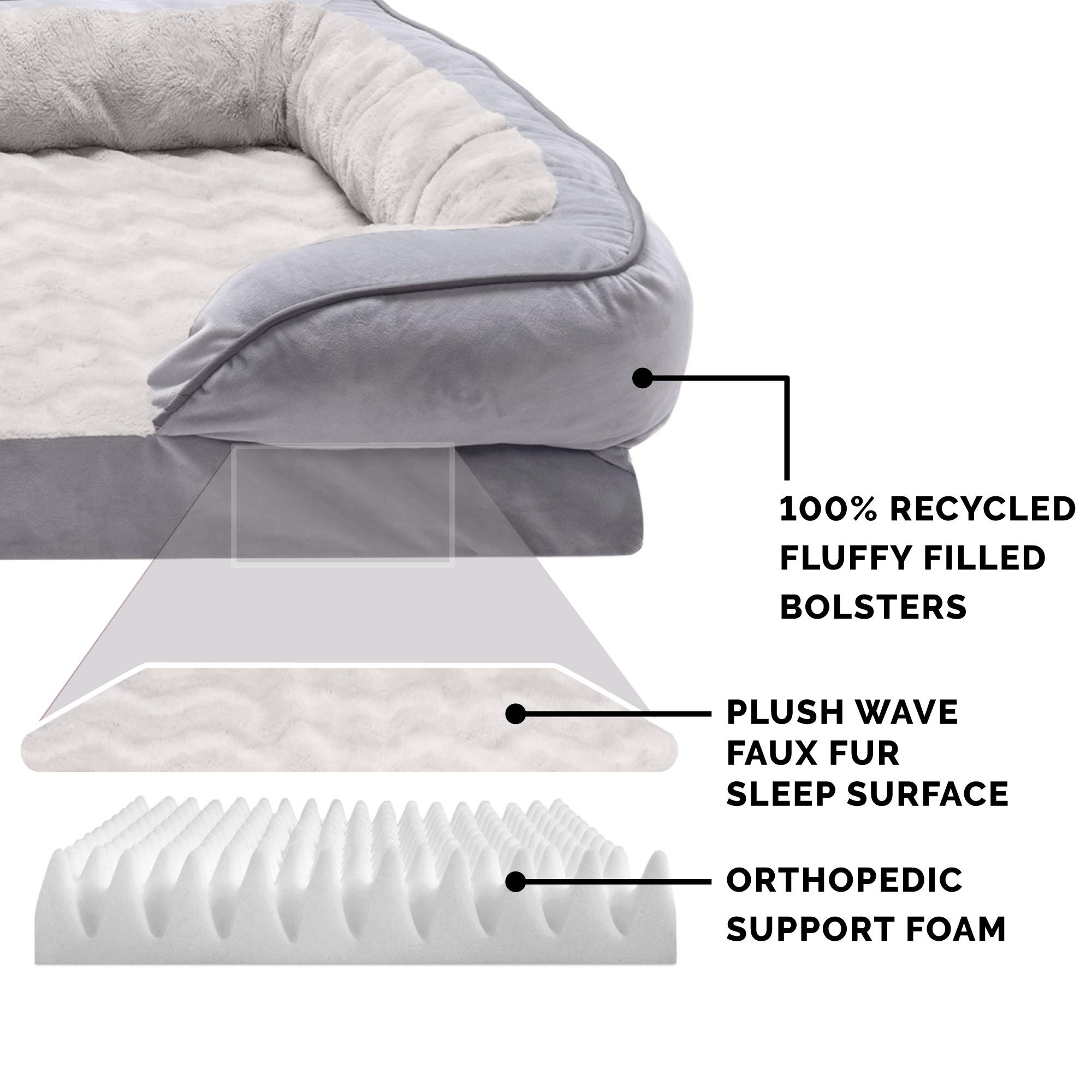 Furhaven Orthopedic Dog Bed for Small & Medium Dogs - Plush Velvet Sofa with Removable Bolsters & Washable Cover - Supports Pets Up to 35 lbs - Granite Gray Medium Size - Perfect for Living Room, Bedroom or Crate Comfort