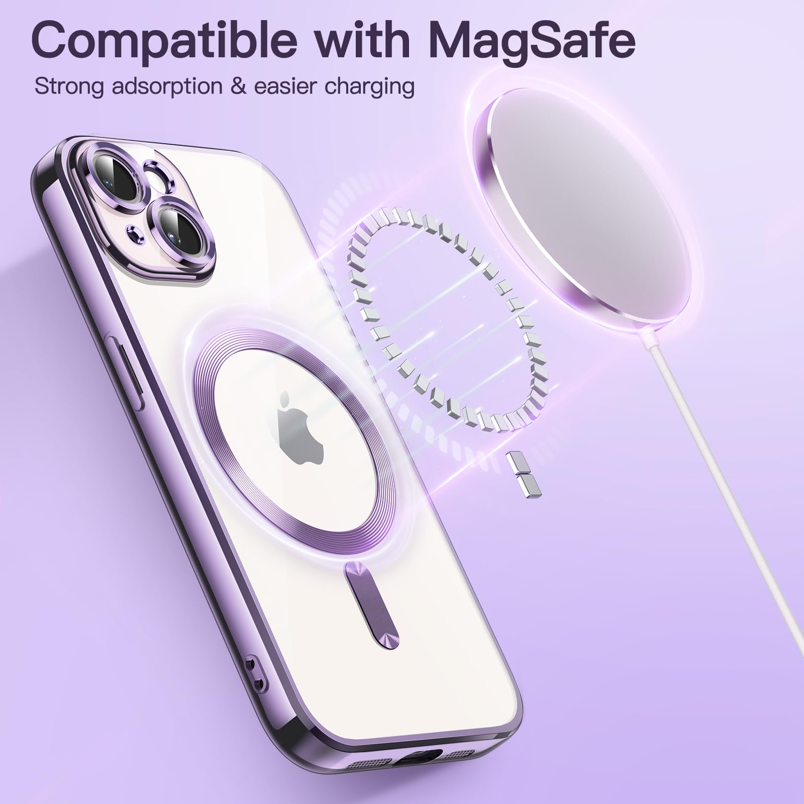 JETech iPhone 13 Case 6.1 Inch - Clear Soft TPU Phone Cover with Camera Protection | MagSafe Compatible | Shockproof & Scratch Resistant | Light Purple | Perfect for Daily Use, Work & Travel Protection