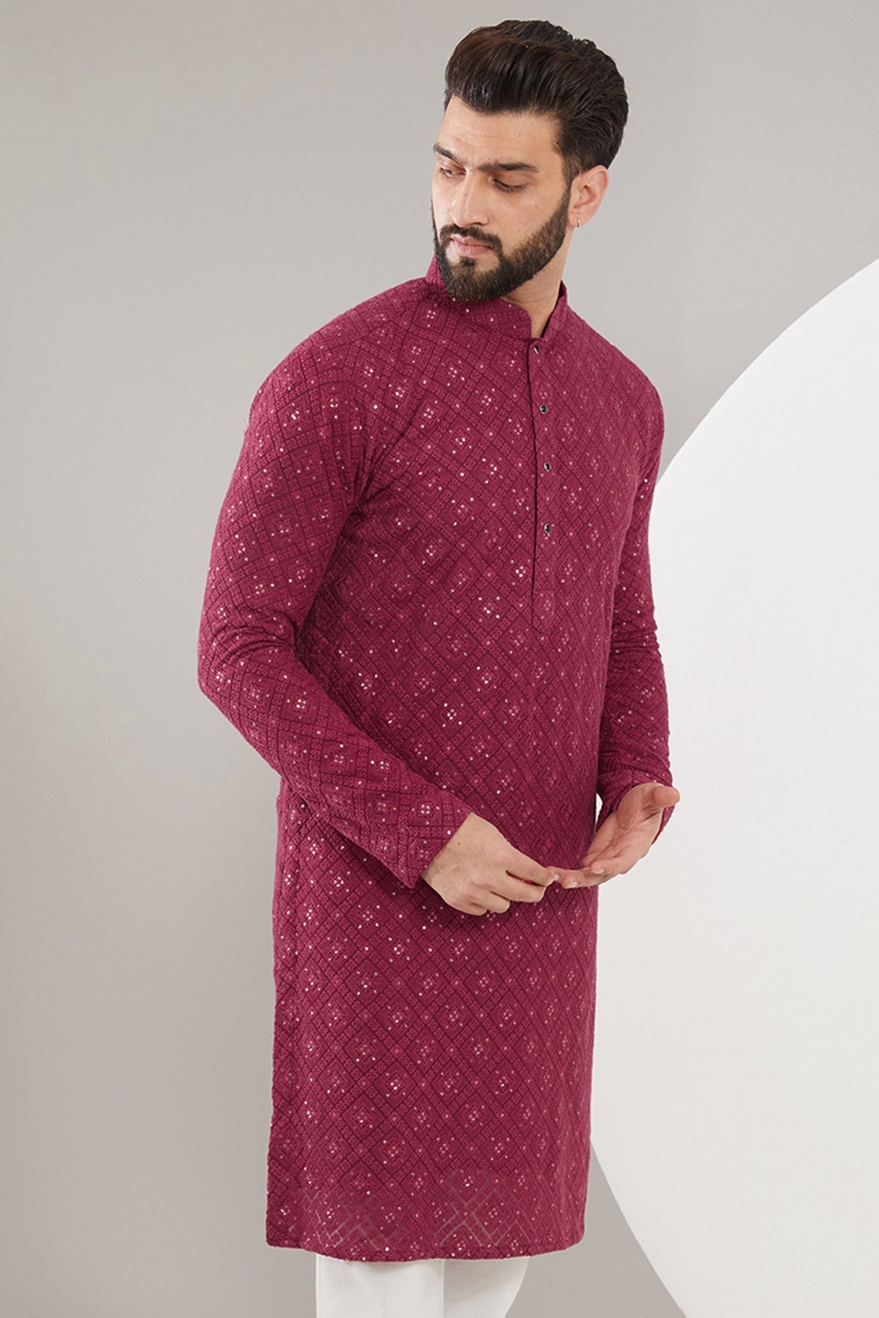 Elegant Maroon Chikankari Kurta with Heavy Thread & Sequined Embroidery | Traditional Indian Ethnic Wear for Women | Perfect for Festivals, Weddings & Special Occasions