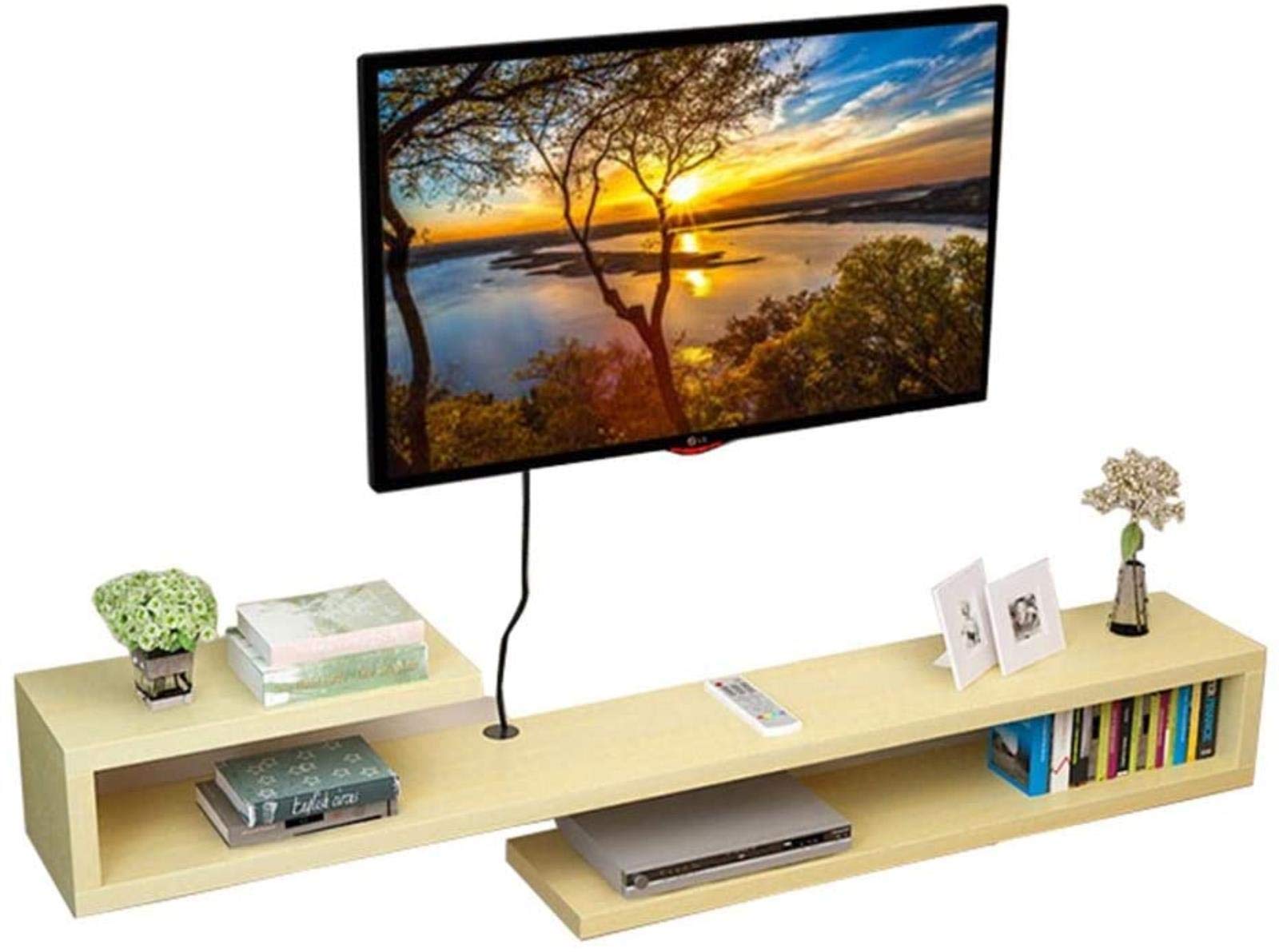 Modern Floating TV Stand Wall Mounted Shelf - Open Storage Cabinet for Living Room, Bedroom & Home Theater - Space Saving TV Background Unit with Adjustable Shelves