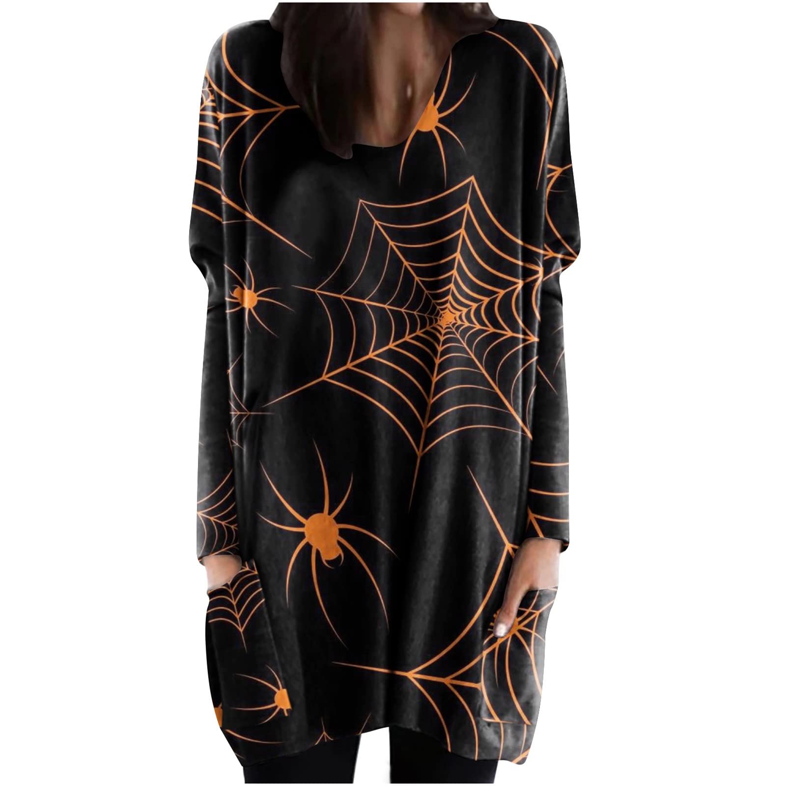 Halloween Bat Print Long Sleeve Shirts for Women - Loose Fit Comfy Blouses, Trendy Casual Tops & Fashion Pullover - Perfect for Halloween Parties, Costume Events & Spooky Season Outfits
