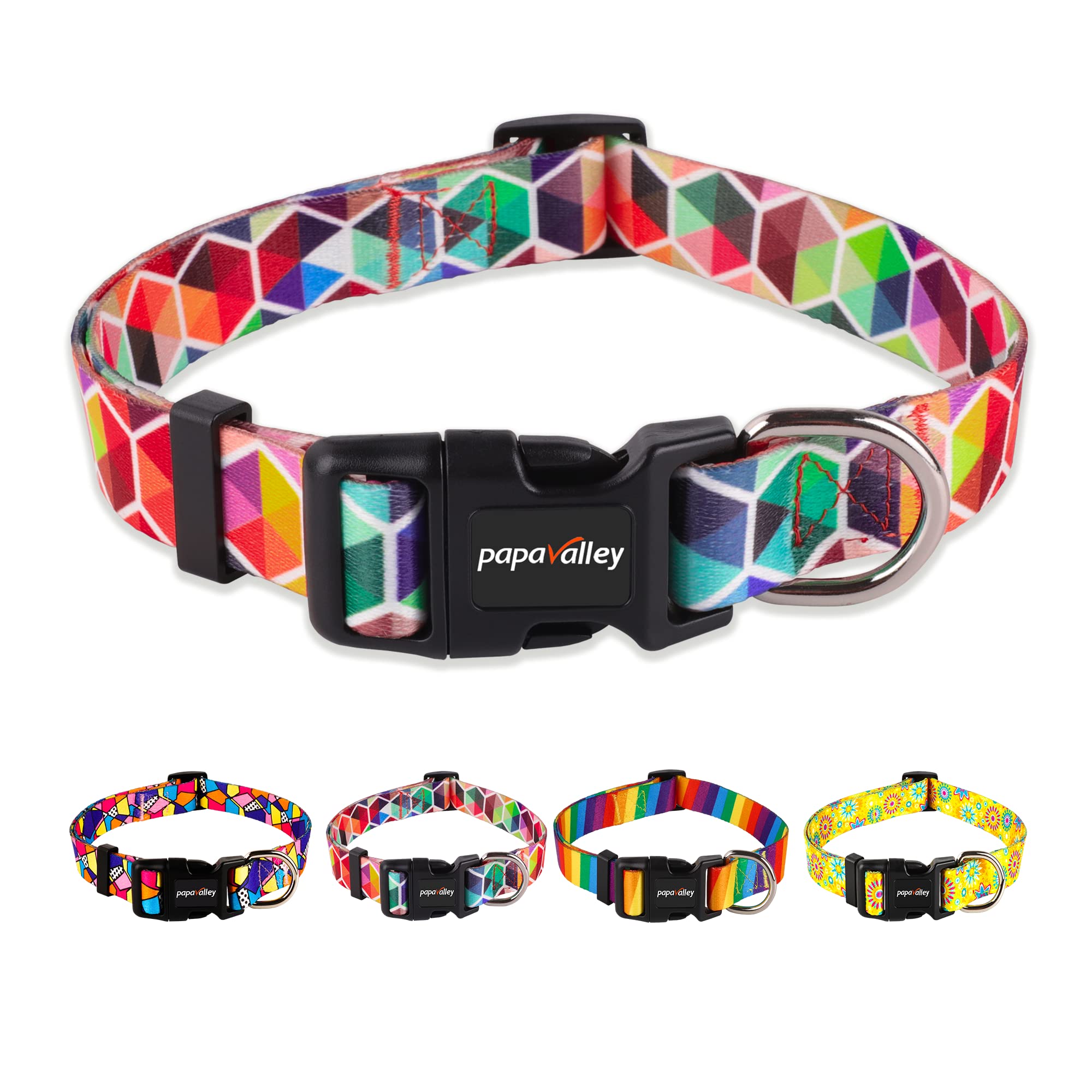 Adjustable Nylon Dog Collar for Small, Medium & Large Dogs - Hexagon Pattern Pet Collar with Safety Buckle for Puppies, Male & Female Dogs - Perfect for Daily Walks, Training & Outdoor Adventures