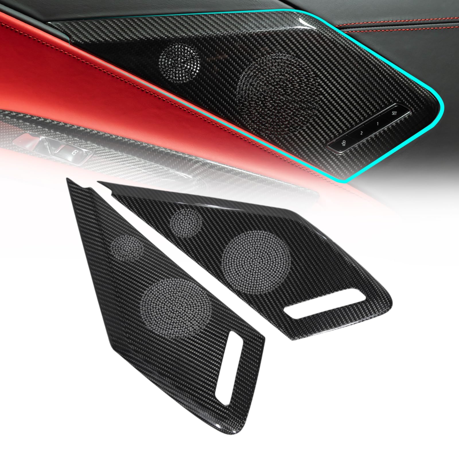 Genuine Carbon Fiber C8 Corvette Stingray Z51 Z06 E-Ray Door Speaker Covers (2020-2025) - 2PCS Interior Sound Ring Trim for Enhanced Audio & Luxury Car Decor - Perfect for Car Shows, Daily Driving & Interior Upgrades