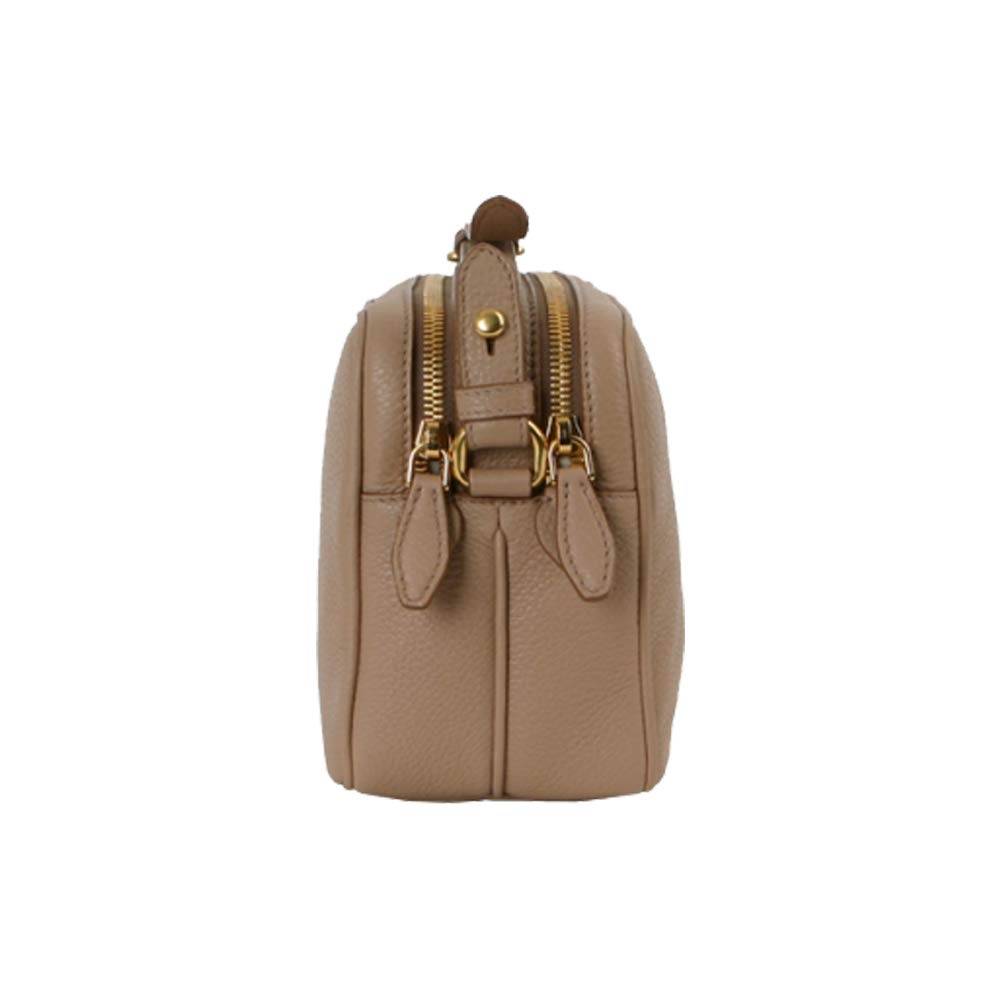 Prada Women's Beige Vitello Phenix Leather Double Zip Crossbody Bag 1BH079 - Stylish Designer Handbag for Everyday Use, Travel & Special Occasions