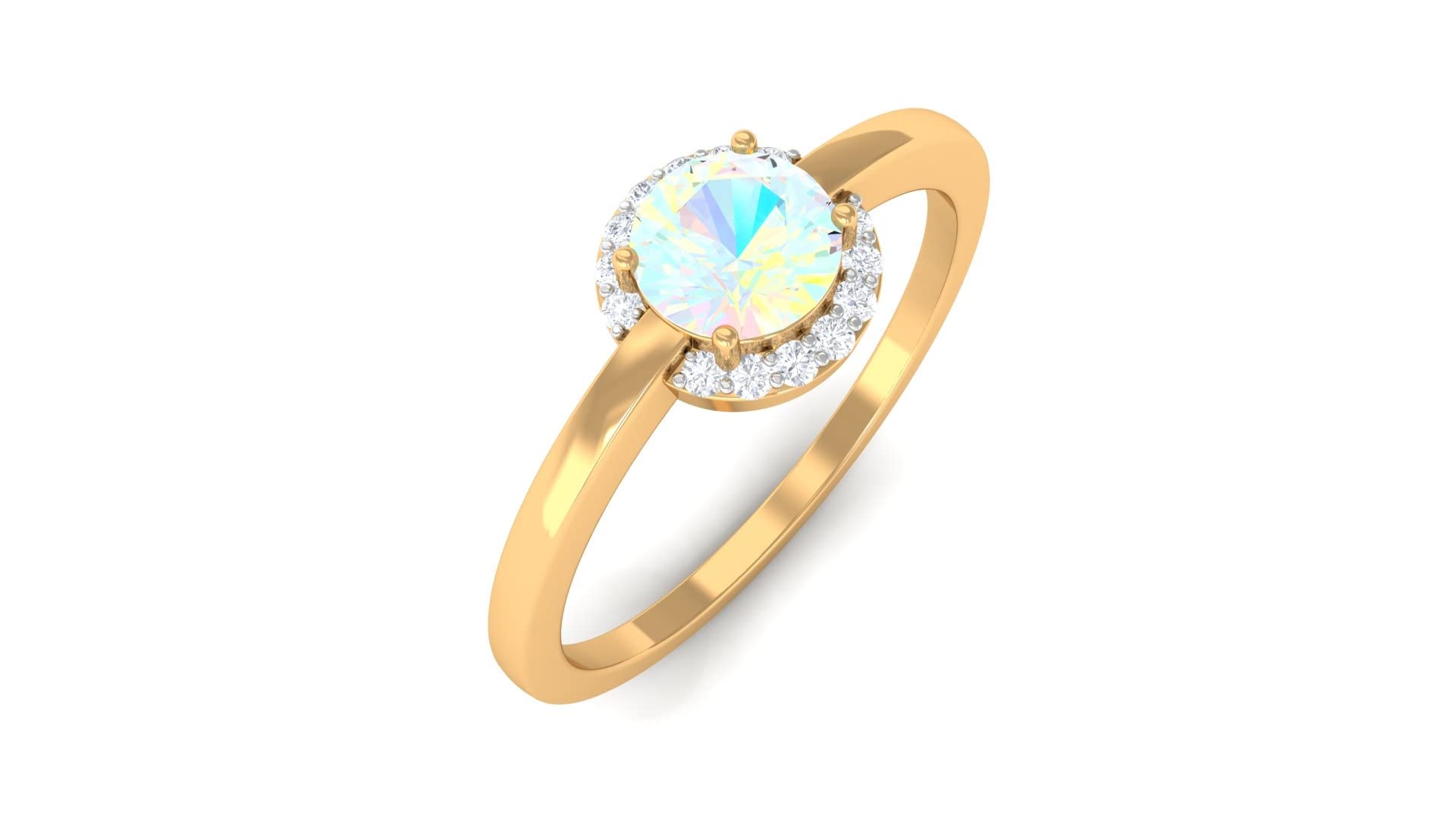 Ethiopian Opal Ring with Diamond Halo - 5mm Round Cut 14K Solid Gold Engagement Ring for Women | Minimalist Wedding Band, Anniversary Gift, Everyday Jewelry