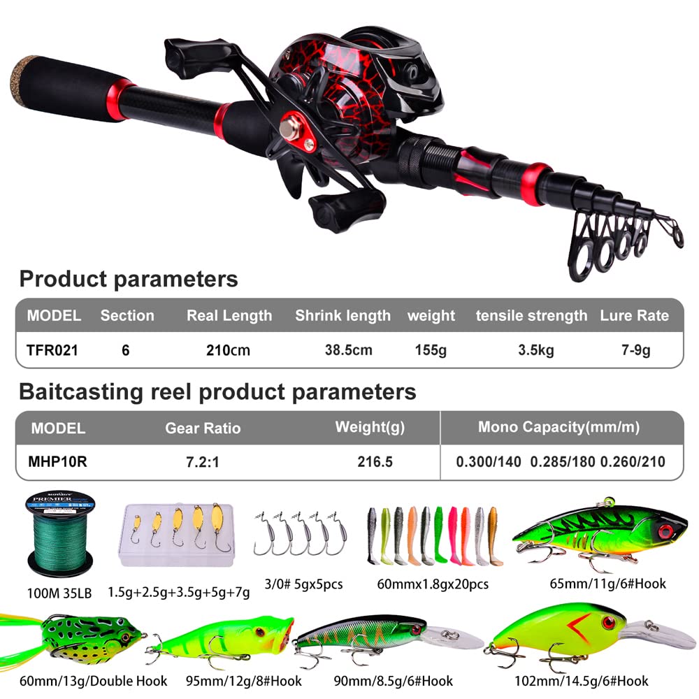 Carbon Fiber Telescopic Fishing Rod and Reel Combo - 6.9ft Lightweight Spinning/Baitcasting Kit for Saltwater, Freshwater & Ice Fishing - Perfect for Bass, Trout, and Walleye - Ideal for Shore, Boat, and Ice Fishing Adventures