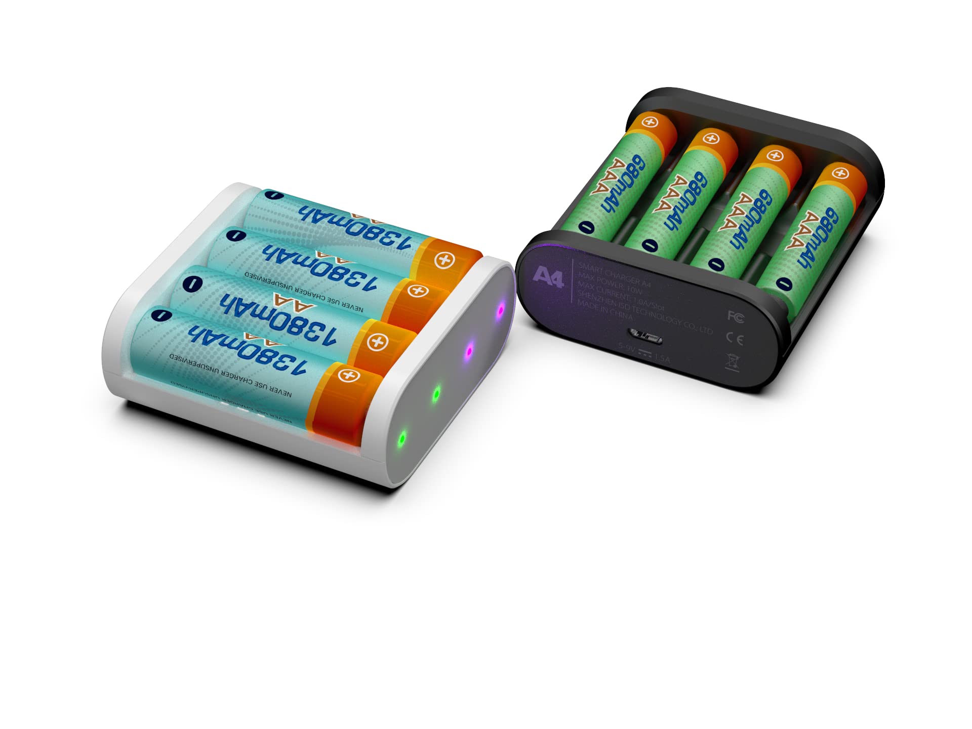 ISDT A4 Smart Battery Charger for AA & AAA NiMH NiCd Li-ion LiFePO4 Rechargeable Batteries - USB Port & LCD Display (Black) | Perfect for Home, Office, and Travel Use