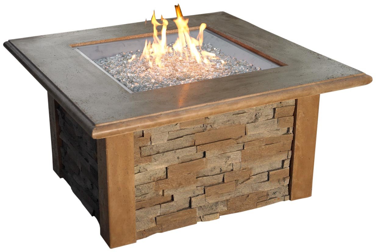 The Outdoor GreatRoom Company Sierra Fire Pit with Super Cast Top in Mocha with Square Burner - Perfect for Backyard Gatherings, Patio Heating, and Outdoor Relaxation