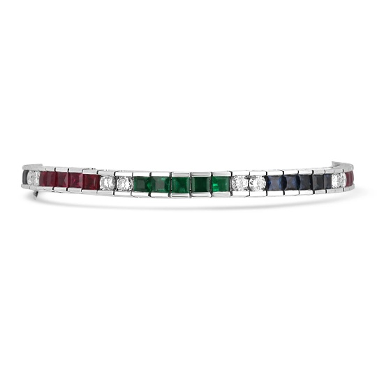 13.17tcw Genuine Emerald Sapphire Ruby & Diamond Tennis Bracelet - Handcrafted Fine Jewelry for Women, Elegant Gift for Wedding, Anniversary & Special Occasions