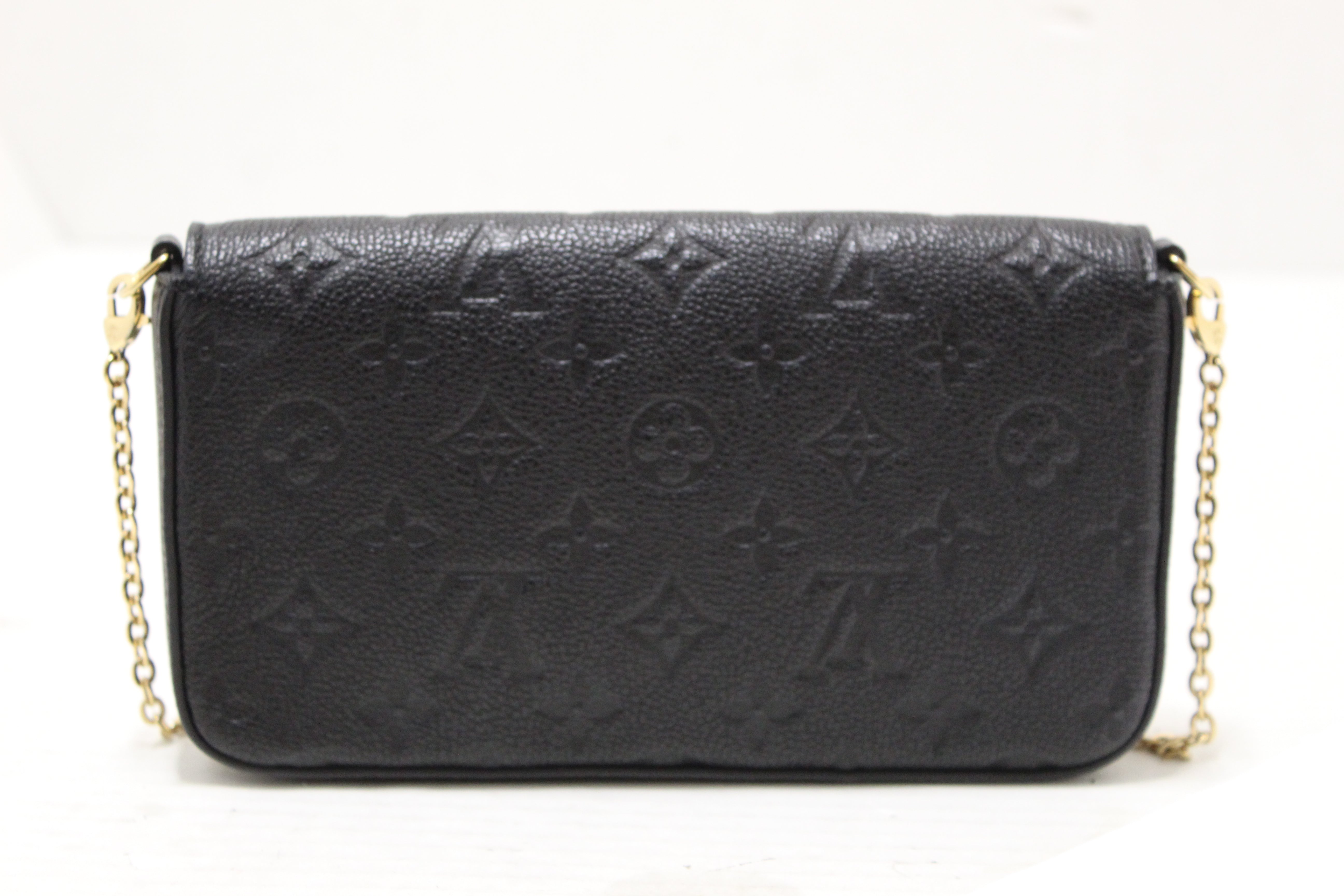 Authentic Louis Vuitton Black Monogram Empreinte Felicie Pochette Crossbody Bag - Luxury Designer Wallet on Chain for Women, Perfect for Evening Parties, Date Nights & Special Occasions