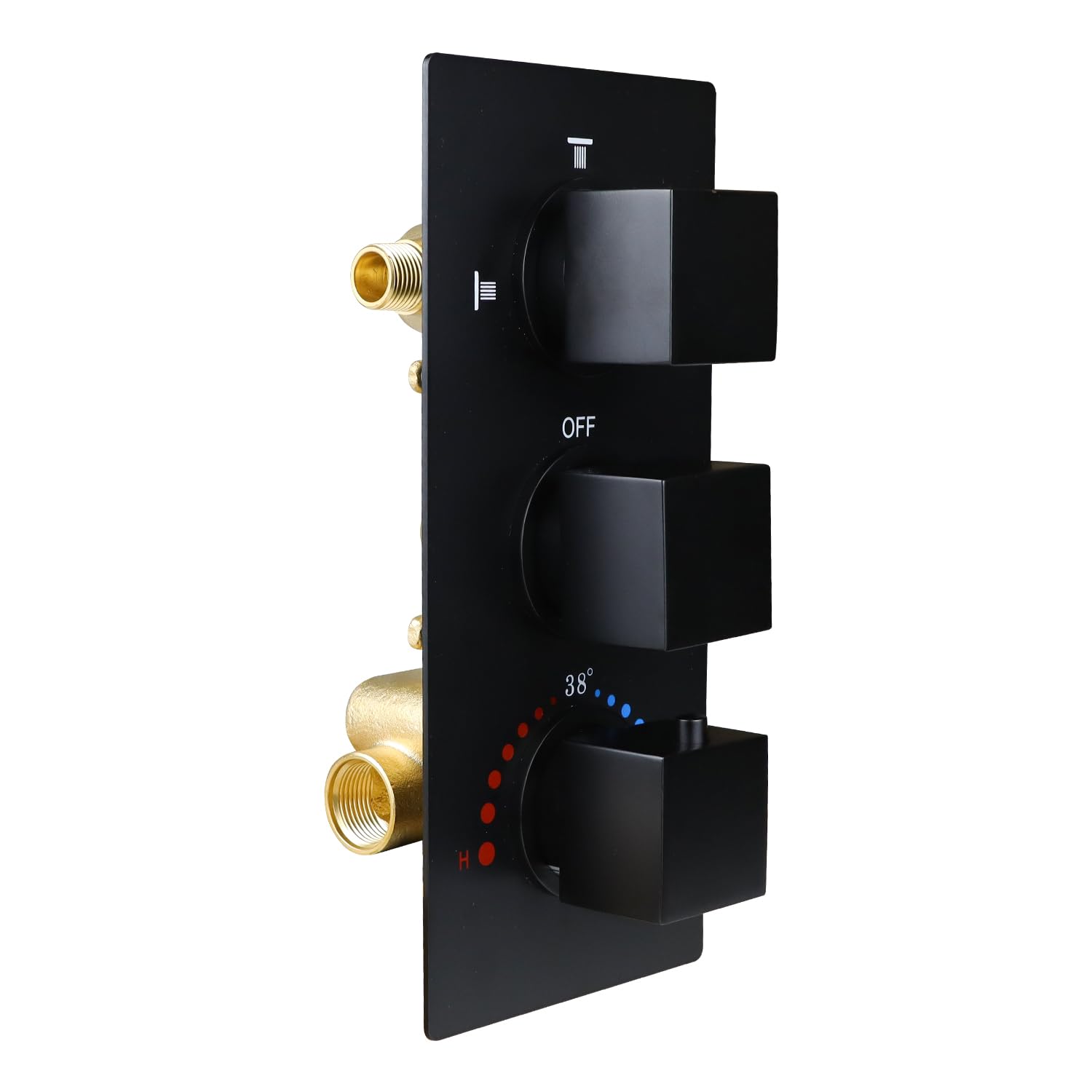 HOMEDEC Brass 3-Way Shower Diverter Valve - Thermostatic 3-Handle Control Shower Mixing Valve Trim Kit Replacement with Rough-In (Black) - Perfect for Bathroom Renovation & Modern Shower Systems